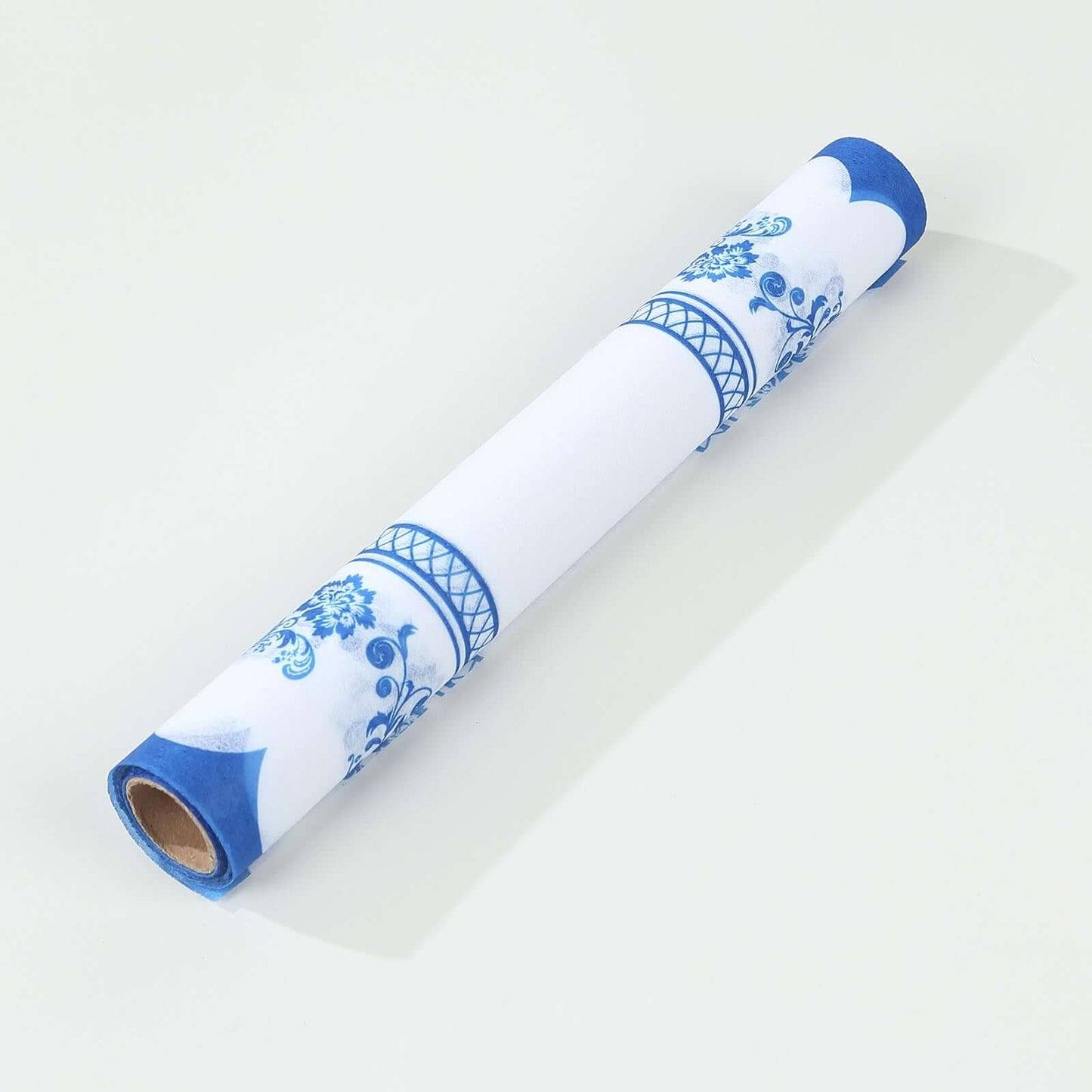 5 Pack Disposable Table Runners 11"x108" White with Blue Ornate Floral Prints - Non-woven Stylish Kitchen Dining Table Decor