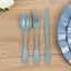 72 Pcs Plastic Silverware Set in Baroque Style Dusty Blue - Heavy Duty Disposable Knife, Fork, and Spoon Set