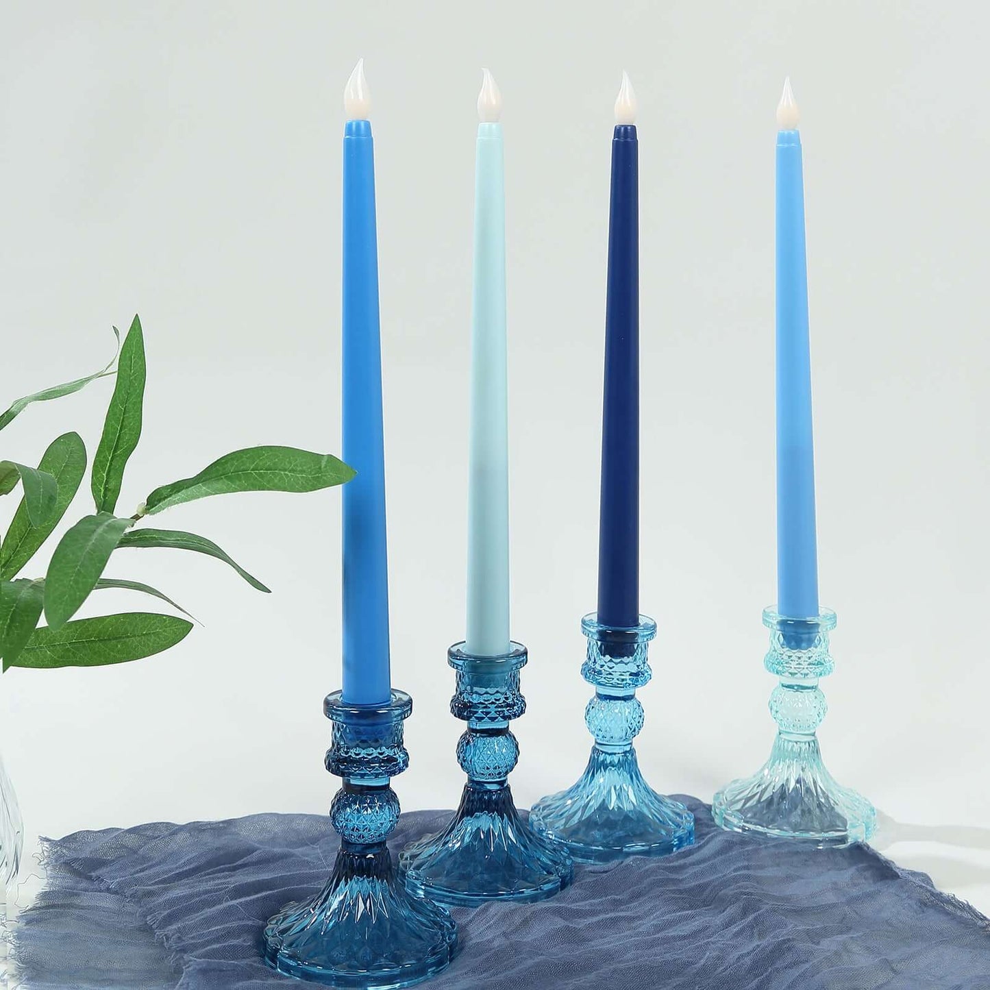 8-Pack LED Flickering Lighting Mixed Blue - Flameless Battery Operated Taper Candles 11"