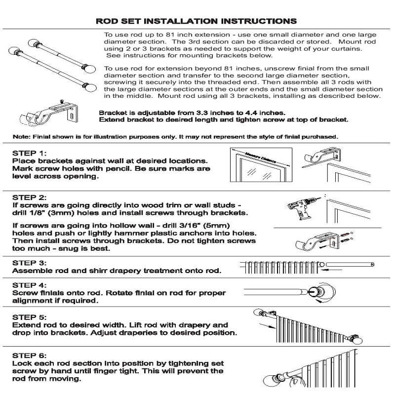 42"-126" Adjustable Curtain Rod Set, Silver, Round Finials