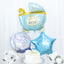 Set of 5 Blue White Boy Baby Shower Mylar Foil Balloon Set, Star, Round and Baby Carriage Balloon Bouquet With Ribbon, Gender Reveal Party Decorations