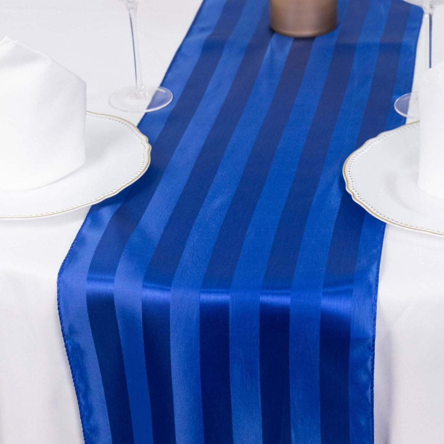 Satin 12"x108" Table Runner Royal Blue - Stripe Table Decor