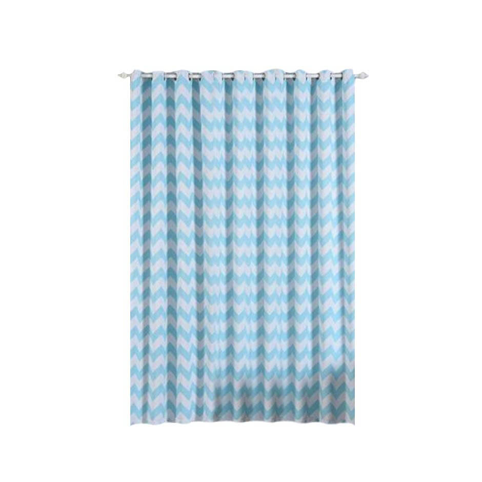 2 Pack White Light Blue Chevron Print Blackout Window Curtain Grommet Panels, Noise Canceling Curtains - 52"x108"