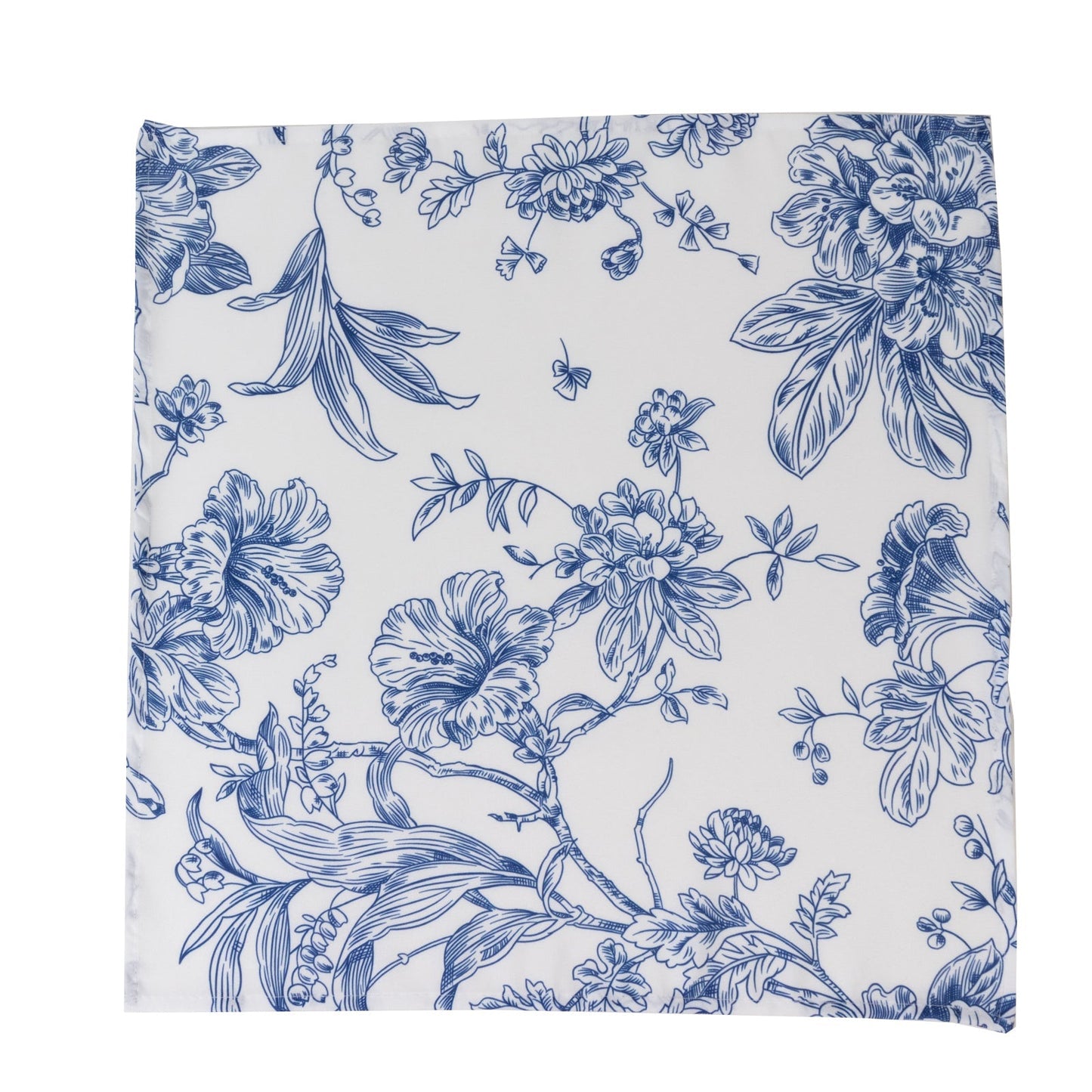 5-Pack French Toile Polyester Cloth Napkins â€“ 17"x17" Blue and White Reusable Table Napkins in Floral Design for Events & Dining