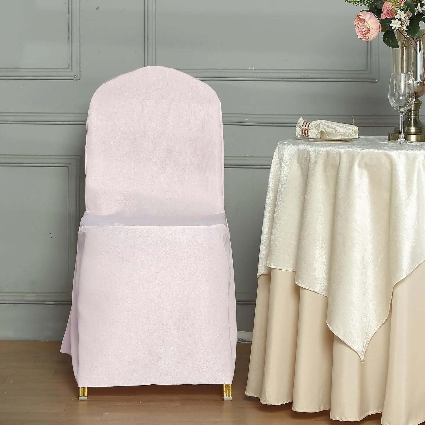 10 Pack Polyester Chair Cover for Banquet Chairs Blush - Stain-Resistant Reusable Slip-On Slipcover