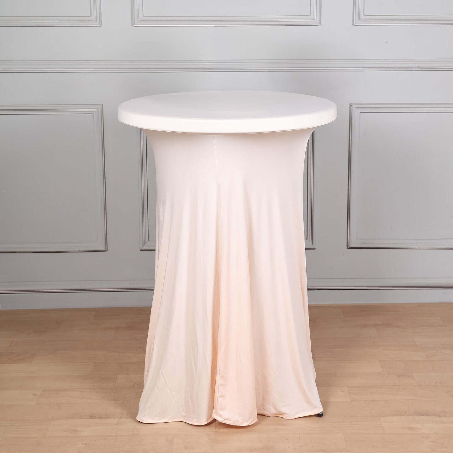 Spandex 30" Round Cocktail Table Cover Skirt Blush With Natural Wavy Drapes