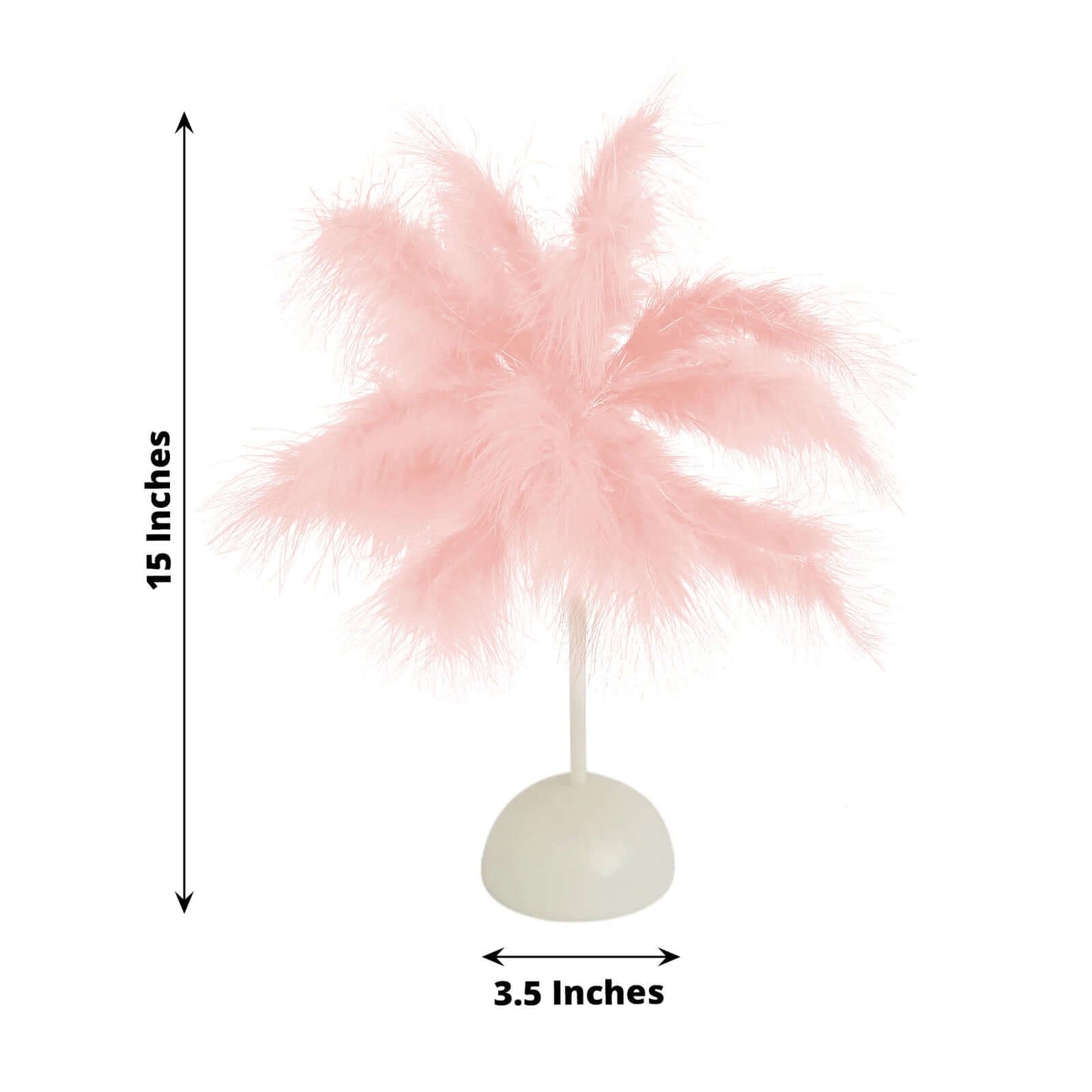 Table Lamp Feather Design Blush LED Battery Operated - Cordless Wedding Centerpiece 15"