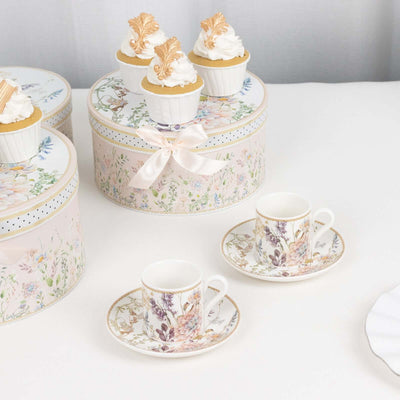 Blush Floral Design Bridal Shower Gift Set Set of 2 Porcelain Espresso Cups and Saucers with Matching Keepsake Box