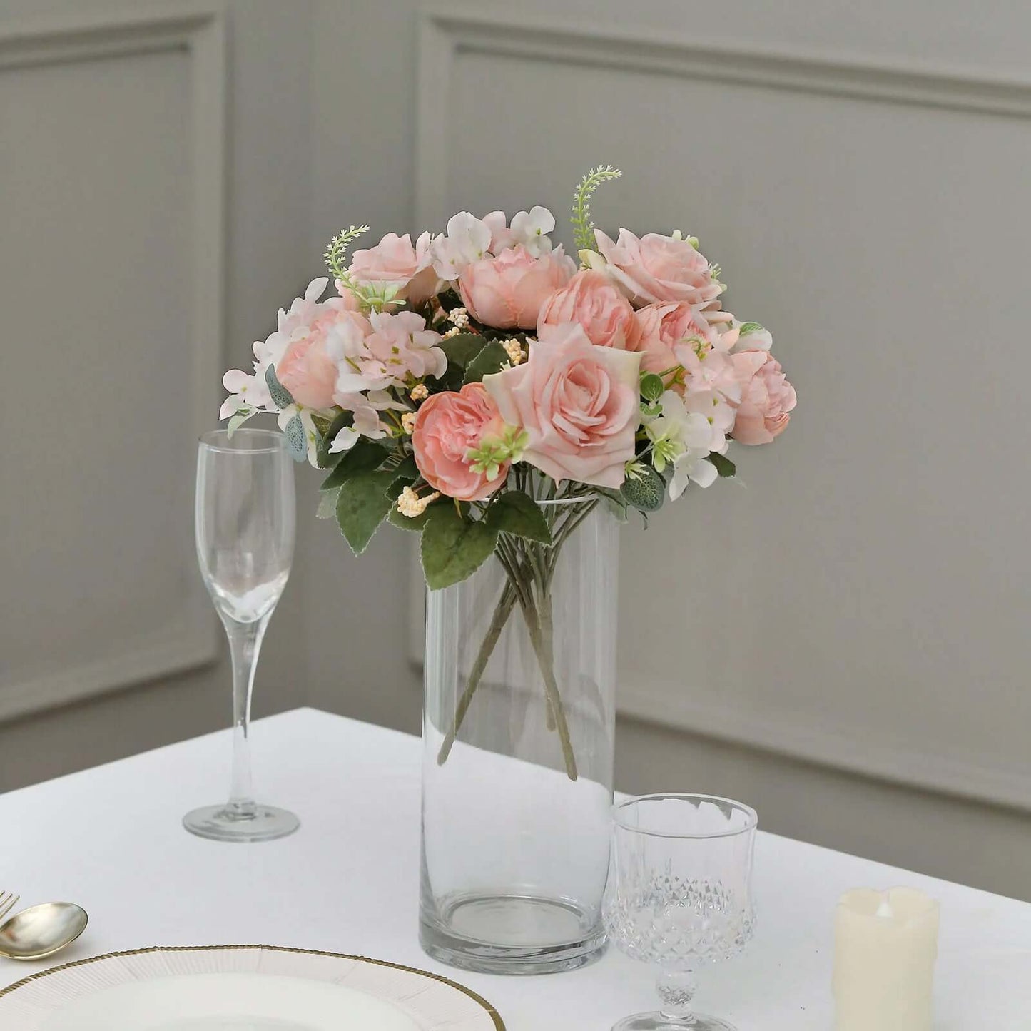 2 Pack Artificial Rose & Peony Floral Arrangements â€“ 12" Blush Silk Bouquets for Weddings & Home DÃ©cor