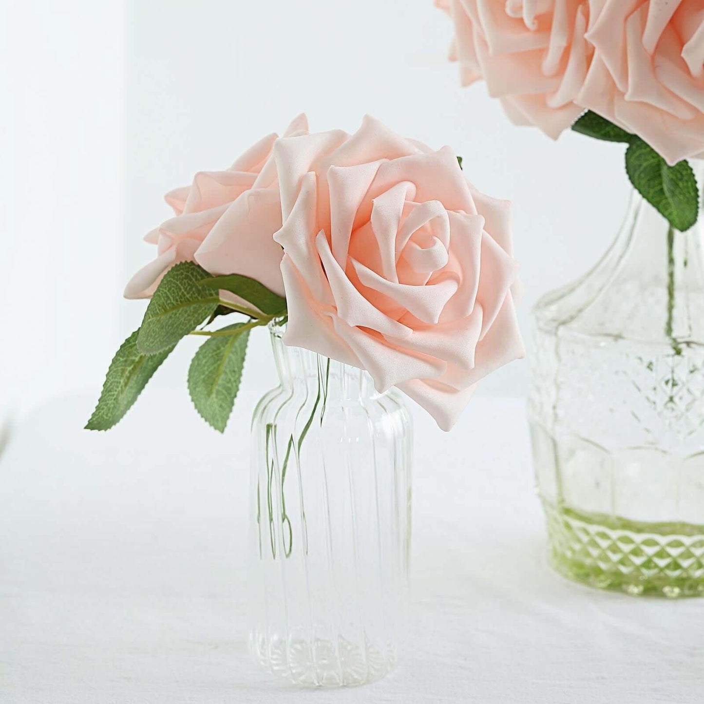 24 Roses 5" Blush Artificial Foam Flowers With Stem Wire and Leaves