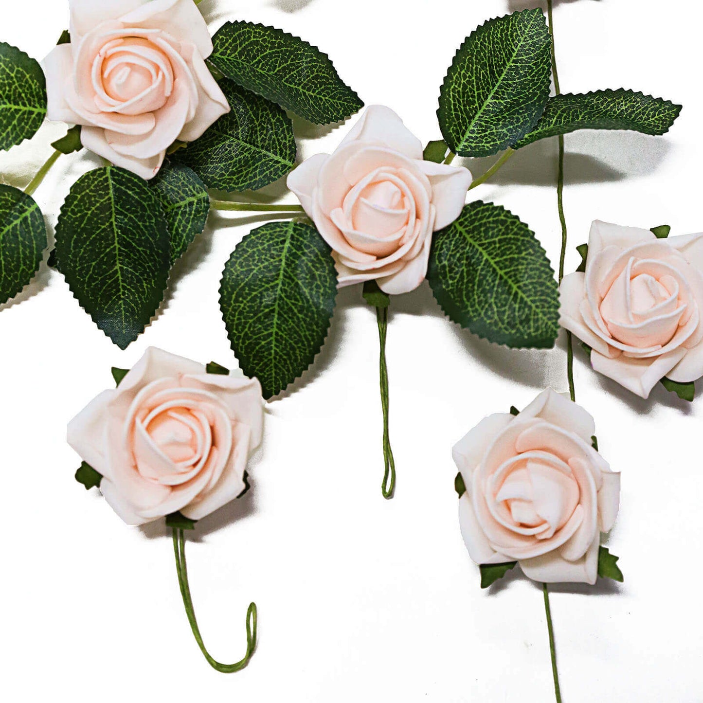 24 Roses 2" Blush Artificial Foam Flowers With Stem Wire and Leaves