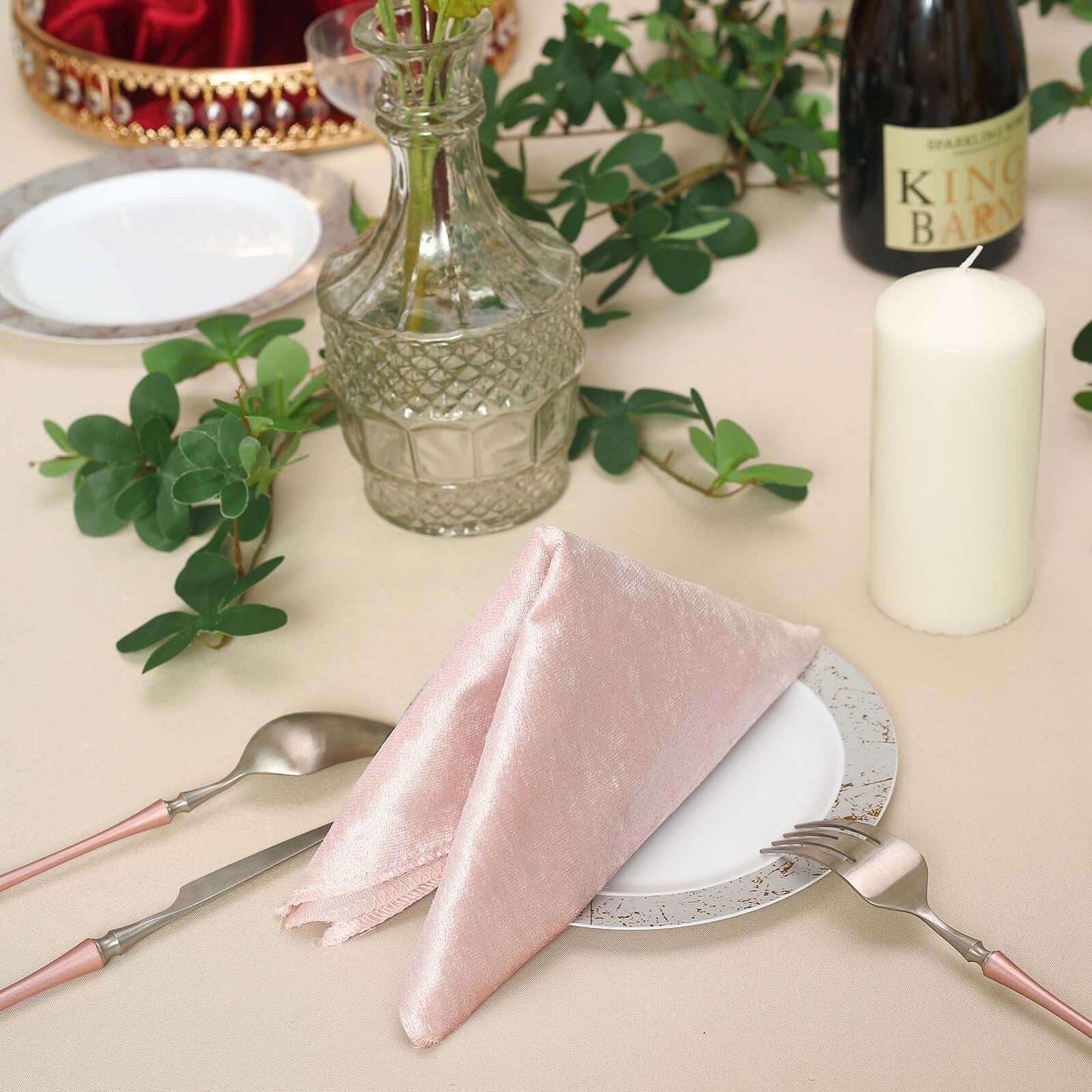 5 Pack Premium Velvet 20"x20" Napkins Blush - Soft Sheen Finish Cloth Napkins