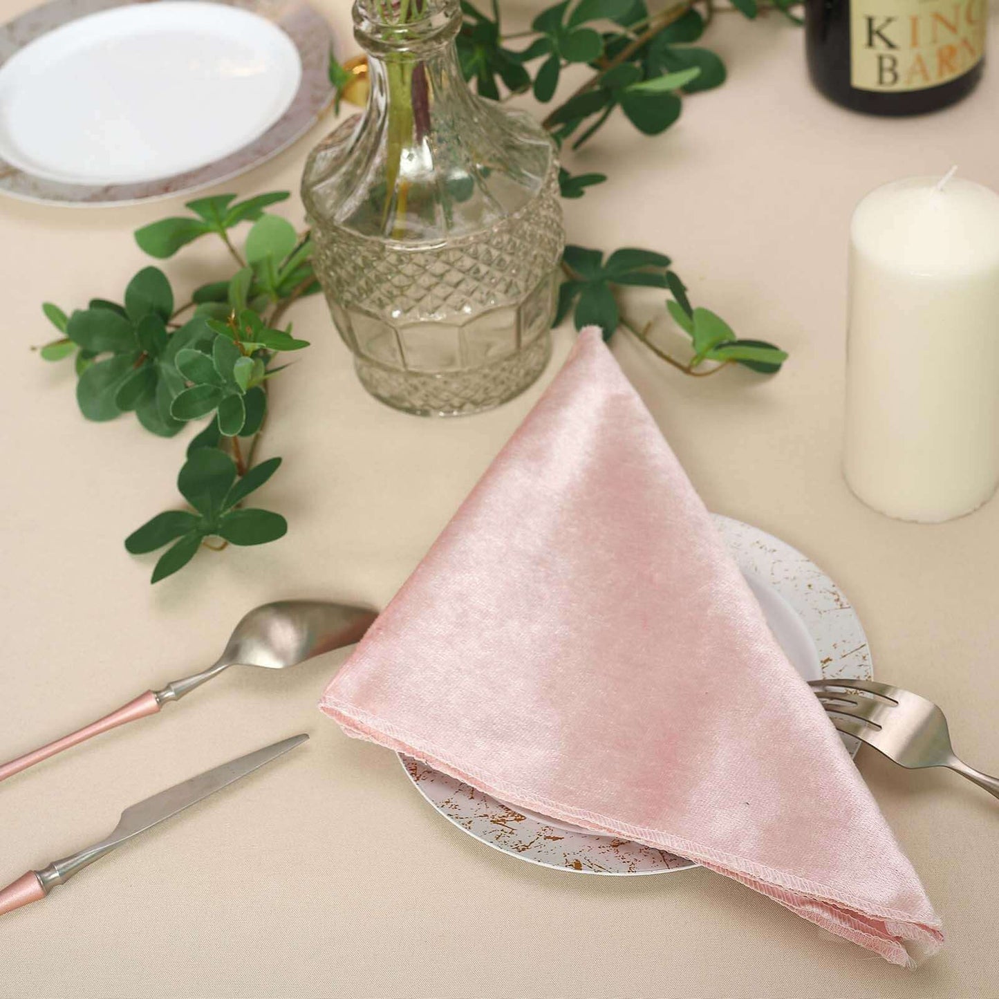 5 Pack Premium Velvet 20"x20" Napkins Blush - Soft Sheen Finish Cloth Napkins