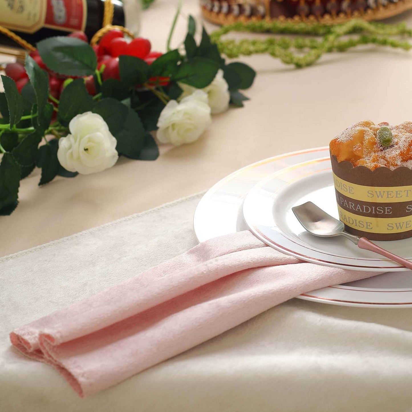 5 Pack Premium Velvet 20"x20" Napkins Blush - Soft Sheen Finish Cloth Napkins