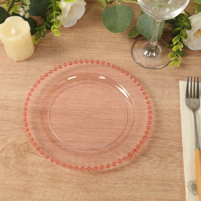 10-Pack Transparent Blush Plastic Dessert Plates â€“ 8" Round with Beaded Rim, Disposable for Parties & Events