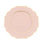 10-Pack Plastic Dessert Appetizer Plates in Blush Baroque Design with Scalloped Gold Rim - Heavy Duty Disposable Salad Plates 8"