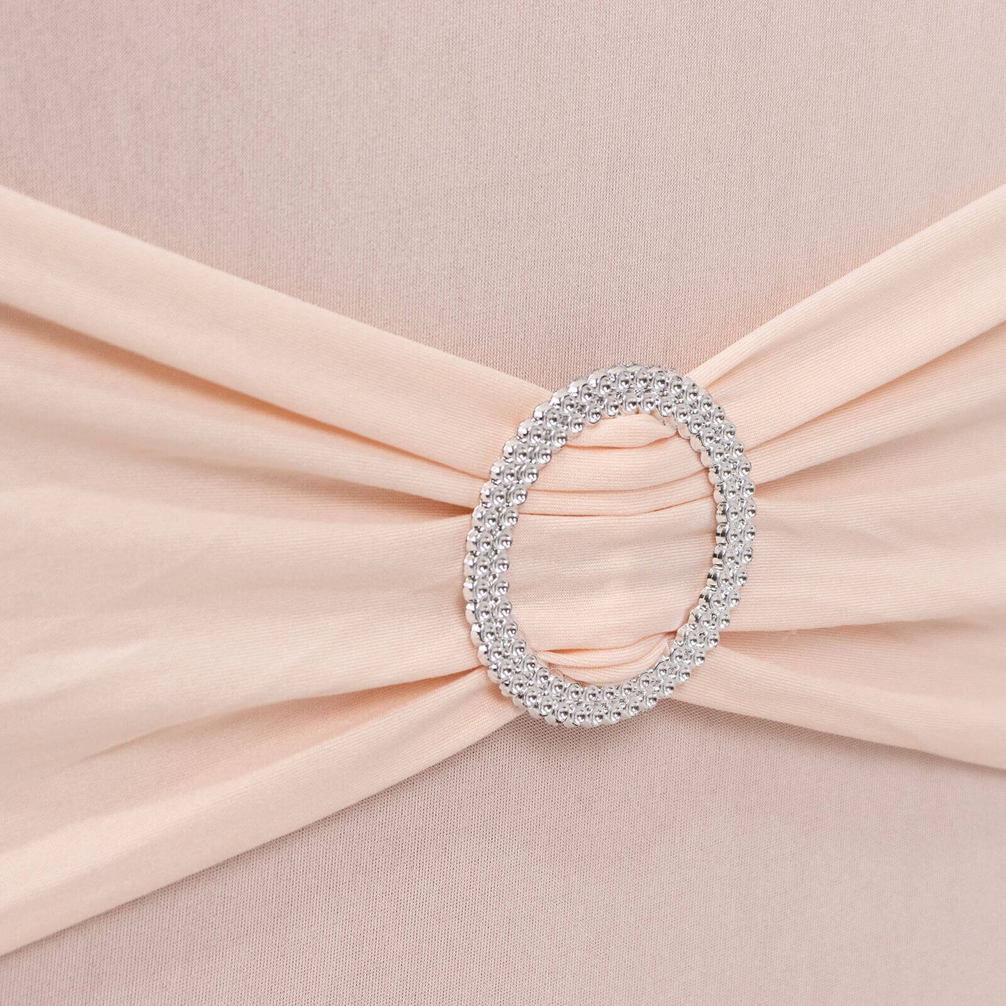 Spandex Chair Cover with Silver Rhinestone Buckled Sash Band Blush - Stretch Fitted Slipcover