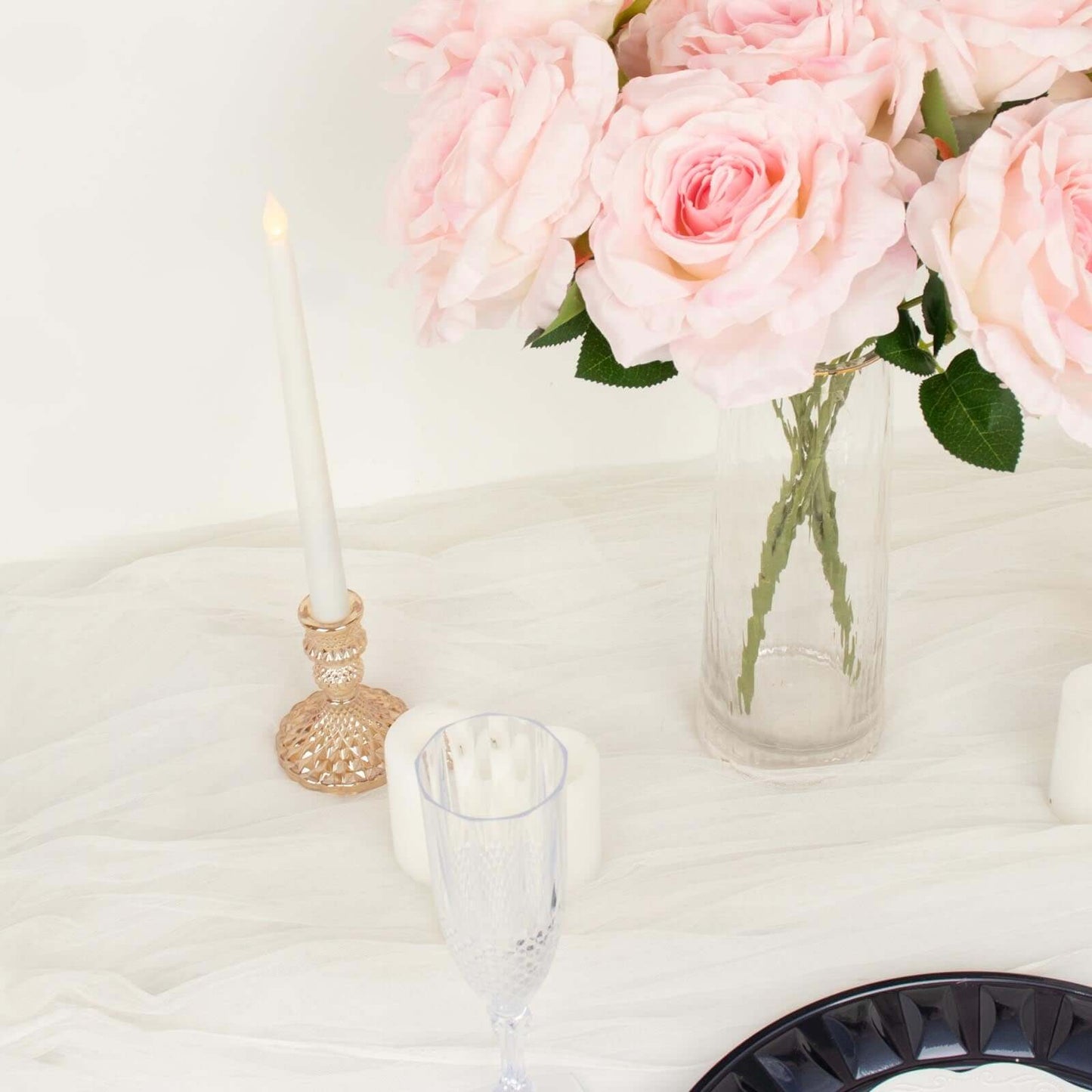 2 Bushes 17" Blush Premium Silk Jumbo Rose Flower Bouquet, High Quality Artificial Wedding Floral Arrangements