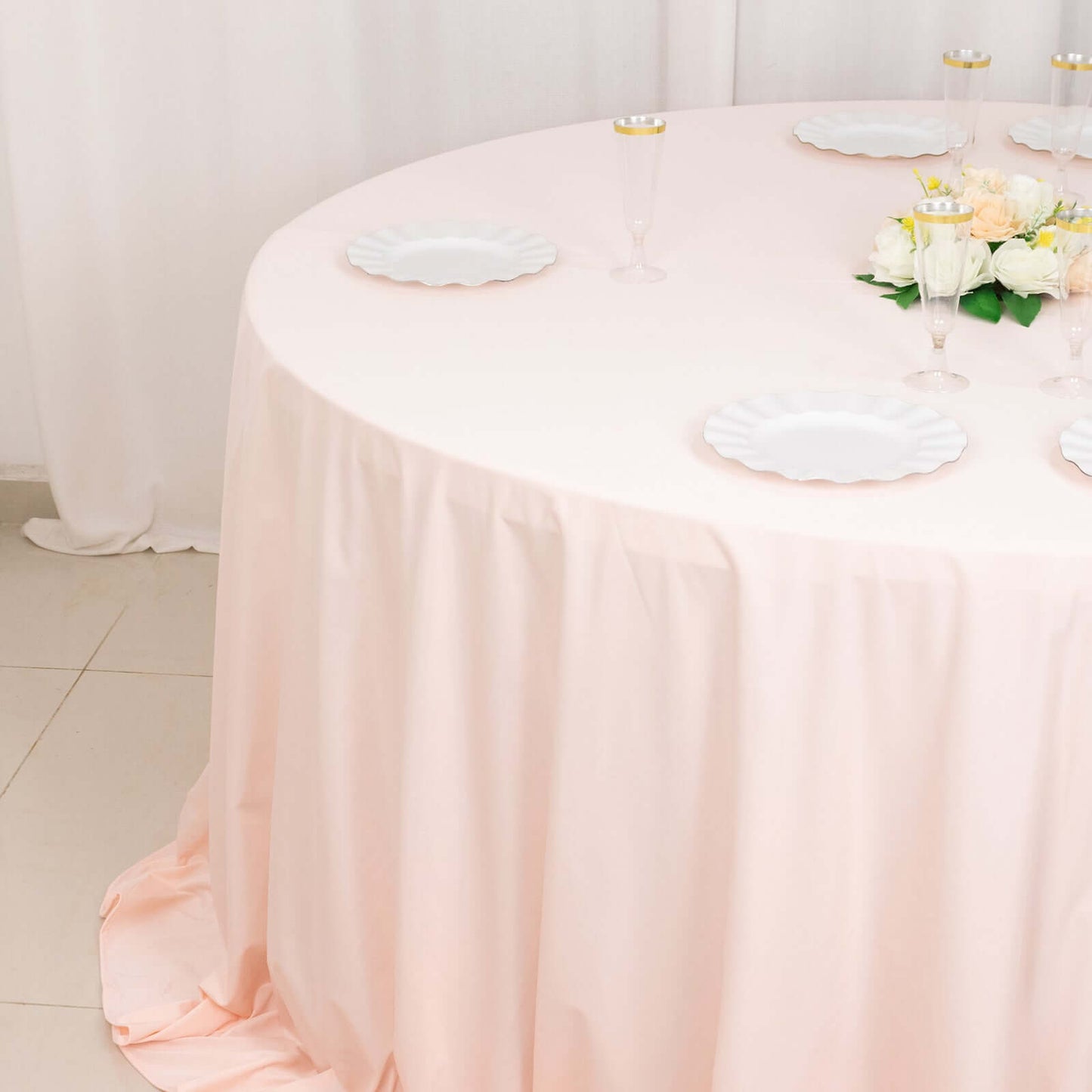 Scuba Round 132" Tablecloth Blush - Wrinkle Free & Stain Resistant Seamless Table Cover