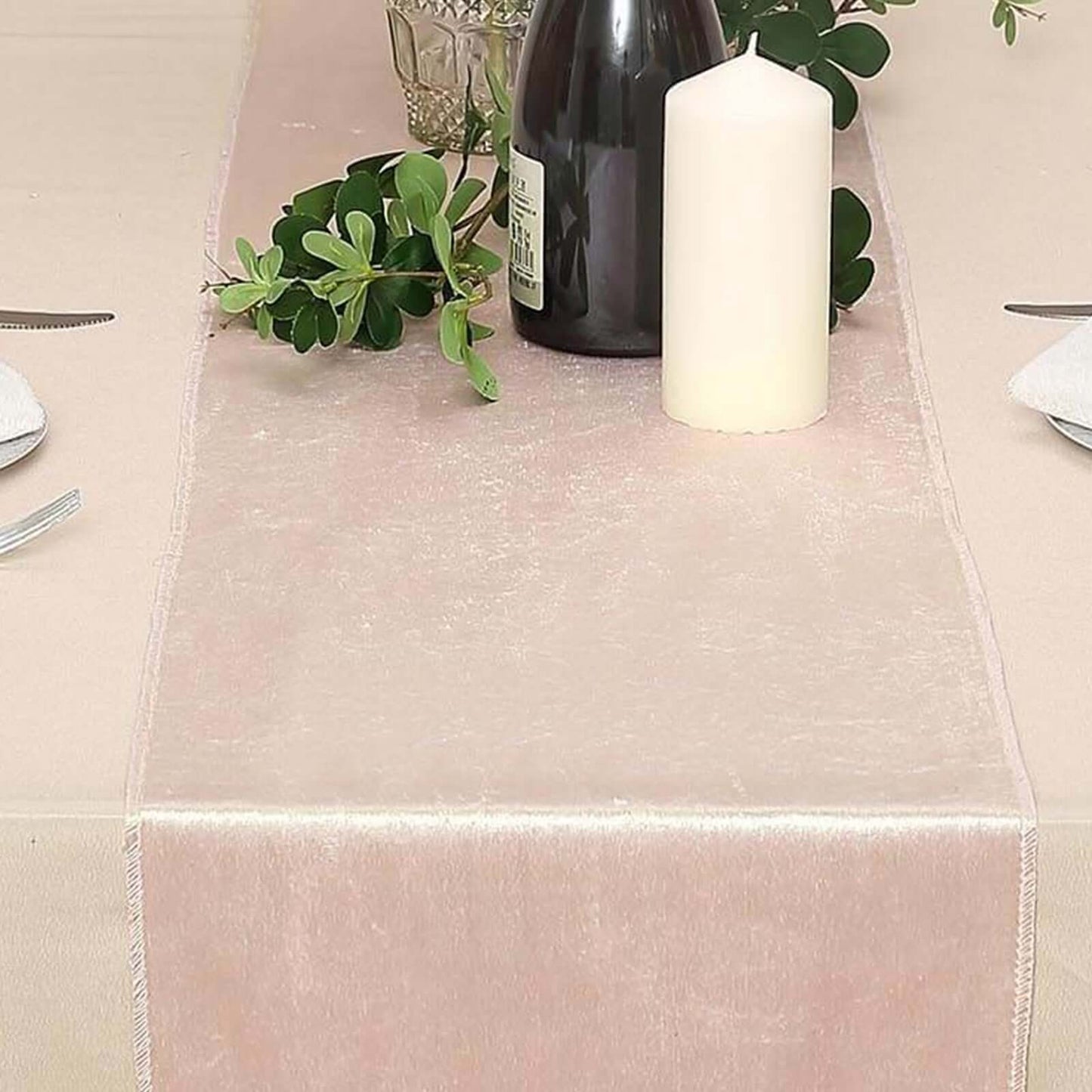 Premium Velvet 12"x108" Table Runner Blush - Sheen Finish Reusable Table Decor