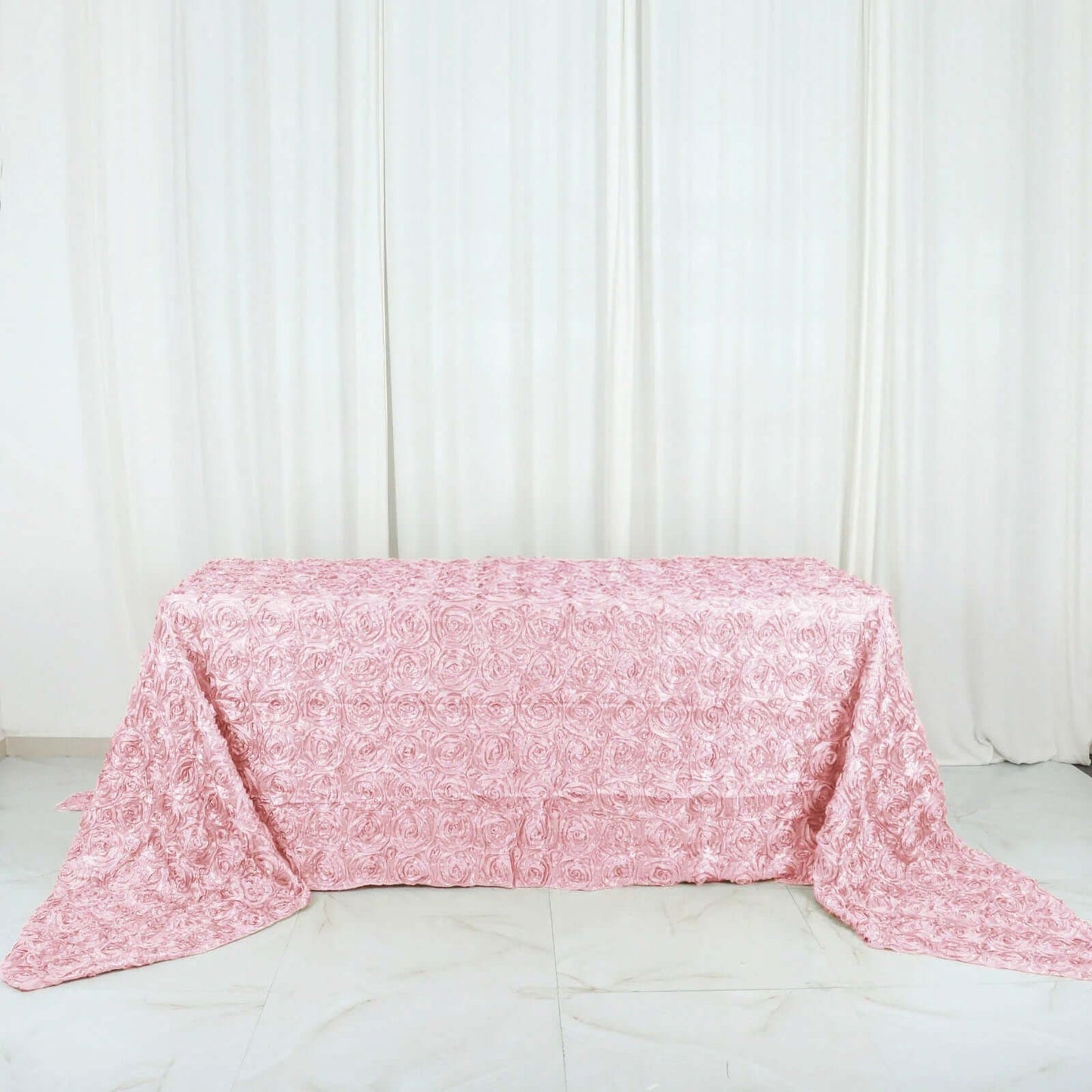 Satin 90"x156" Rectangle Tablecloth Blush - Grandiose 3D Rosette Table Cover with Seamless Finish