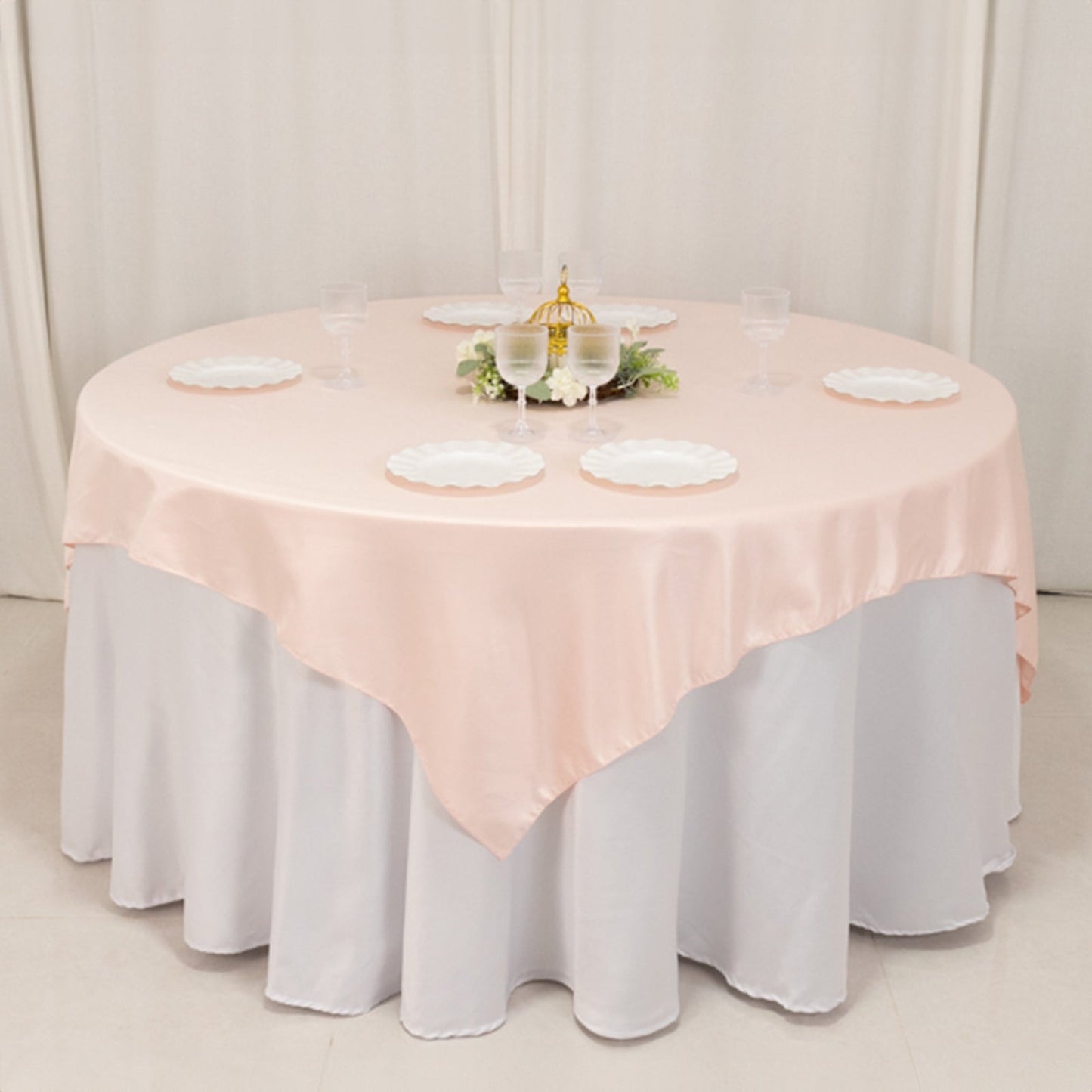 Lamour Satin 72"x72" Table Overlay Square Tablecloth Blush - Smooth Finish Table Topper