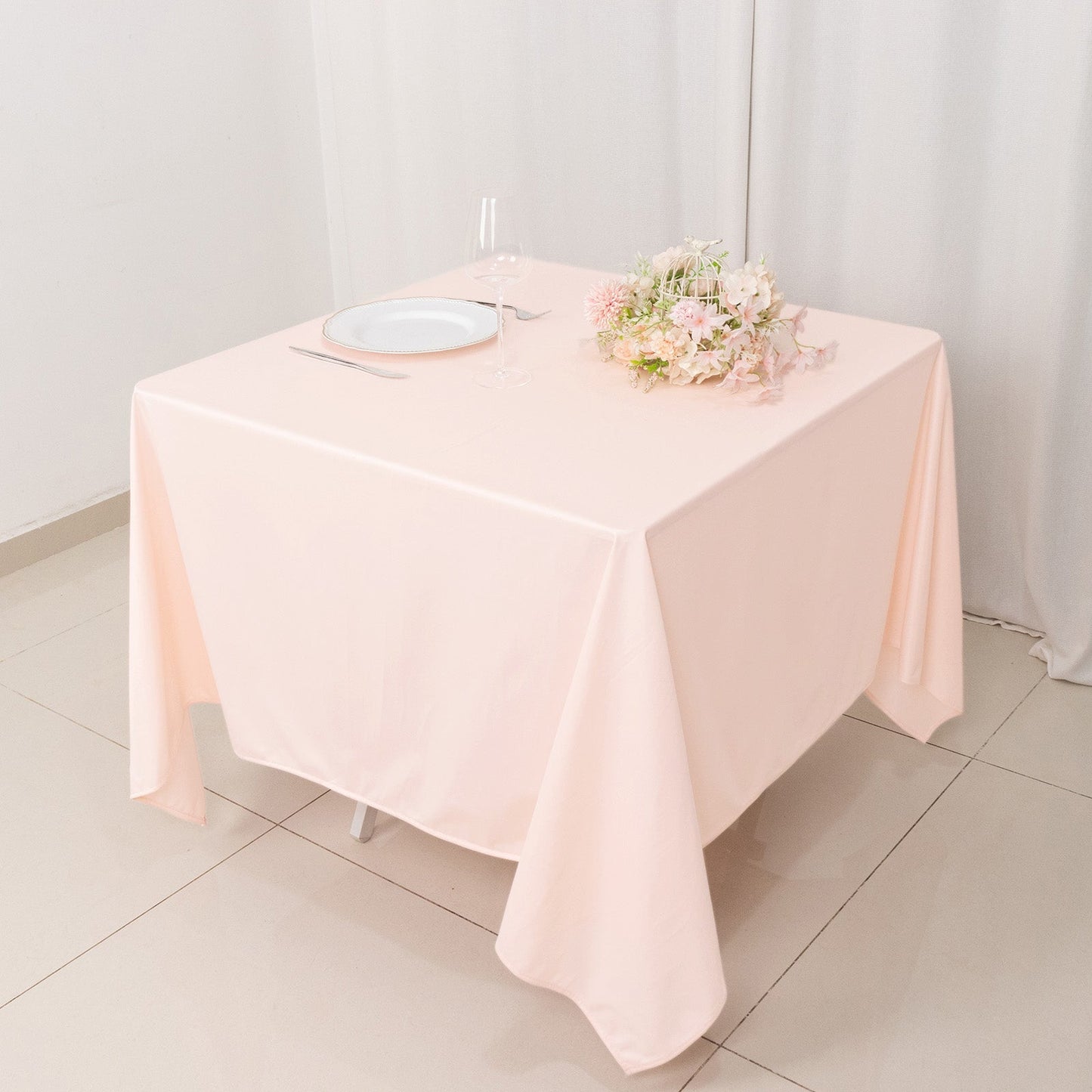Scuba Square 70"x70" Tablecloth Blush - Wrinkle Free & Stain Resistant Table Cover
