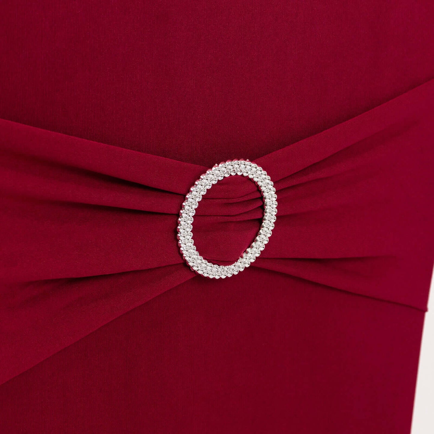 Spandex Chair Cover with Silver Rhinestone Buckled Sash Band Burgundy - Stretch Fitted Slipcover