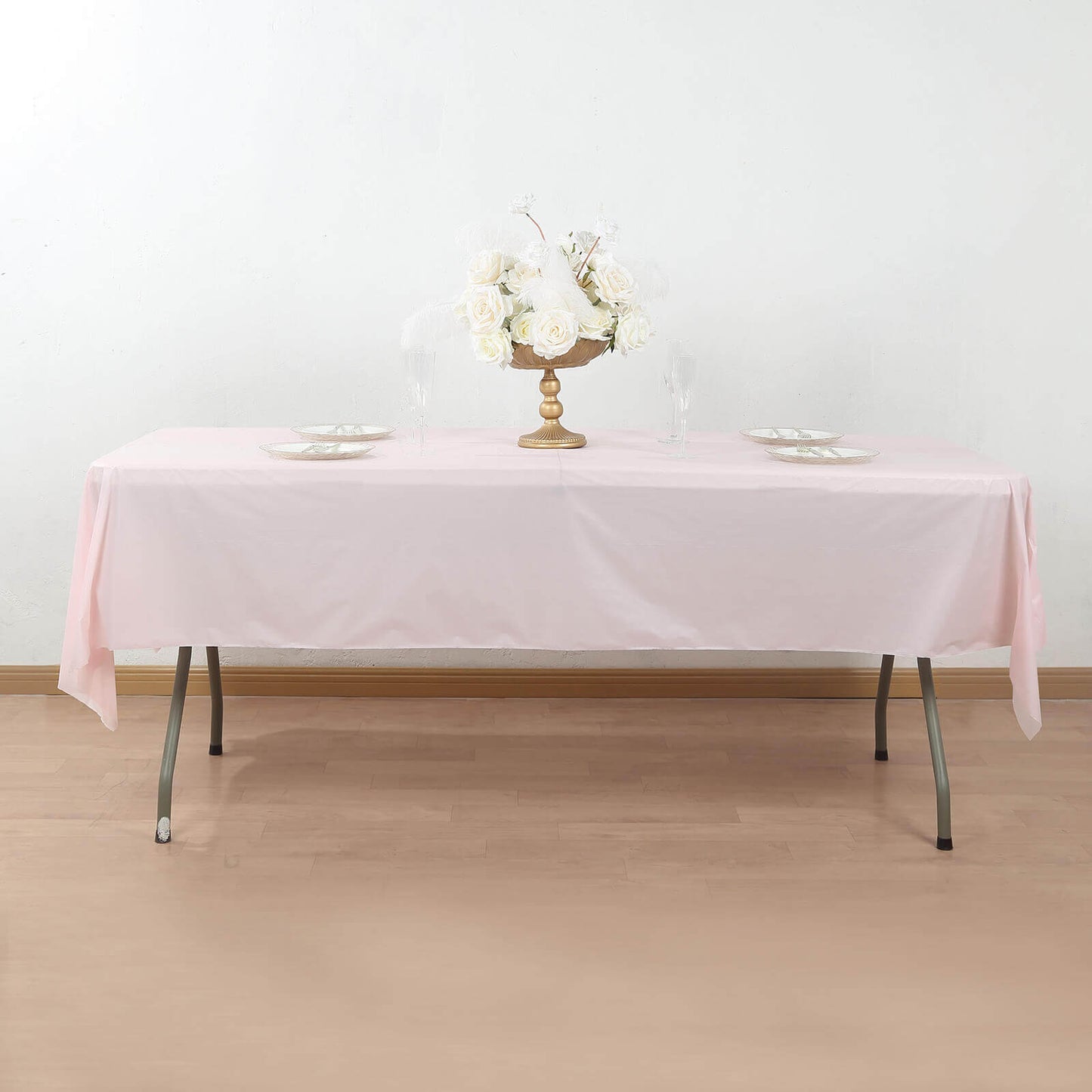 Plastic Table Cover Roll Blush with Slide Cutter - Customizable Disposable Tablecloth Roll 54"x300ft