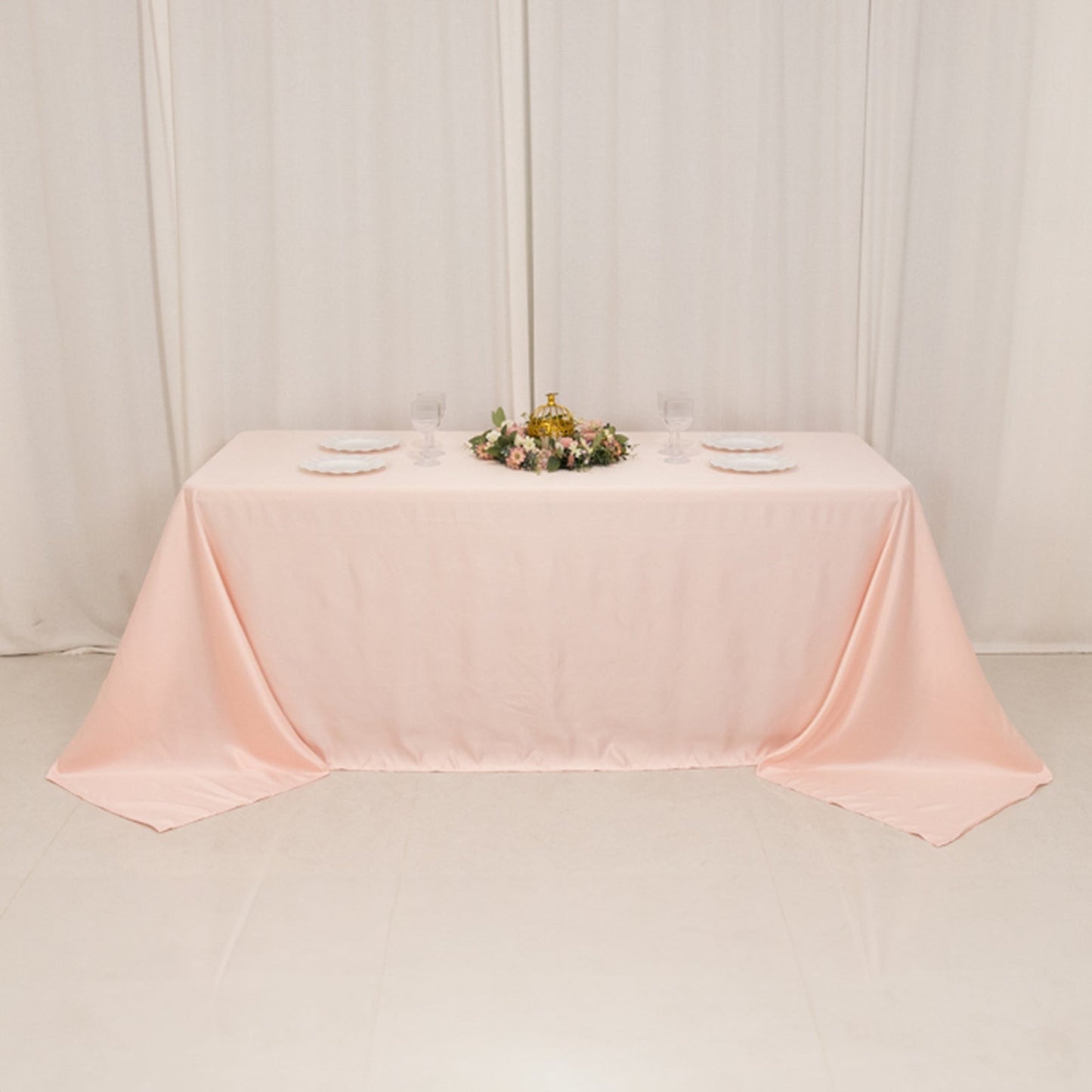 Lamour Satin 90"x132" Rectangle Tablecloth Blush - Soft & Silk-Like Seamless Table Cover