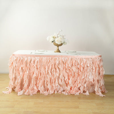 Taffeta 17ft Table Skirt Blush - Cascading Curly Willow Style Table Cover