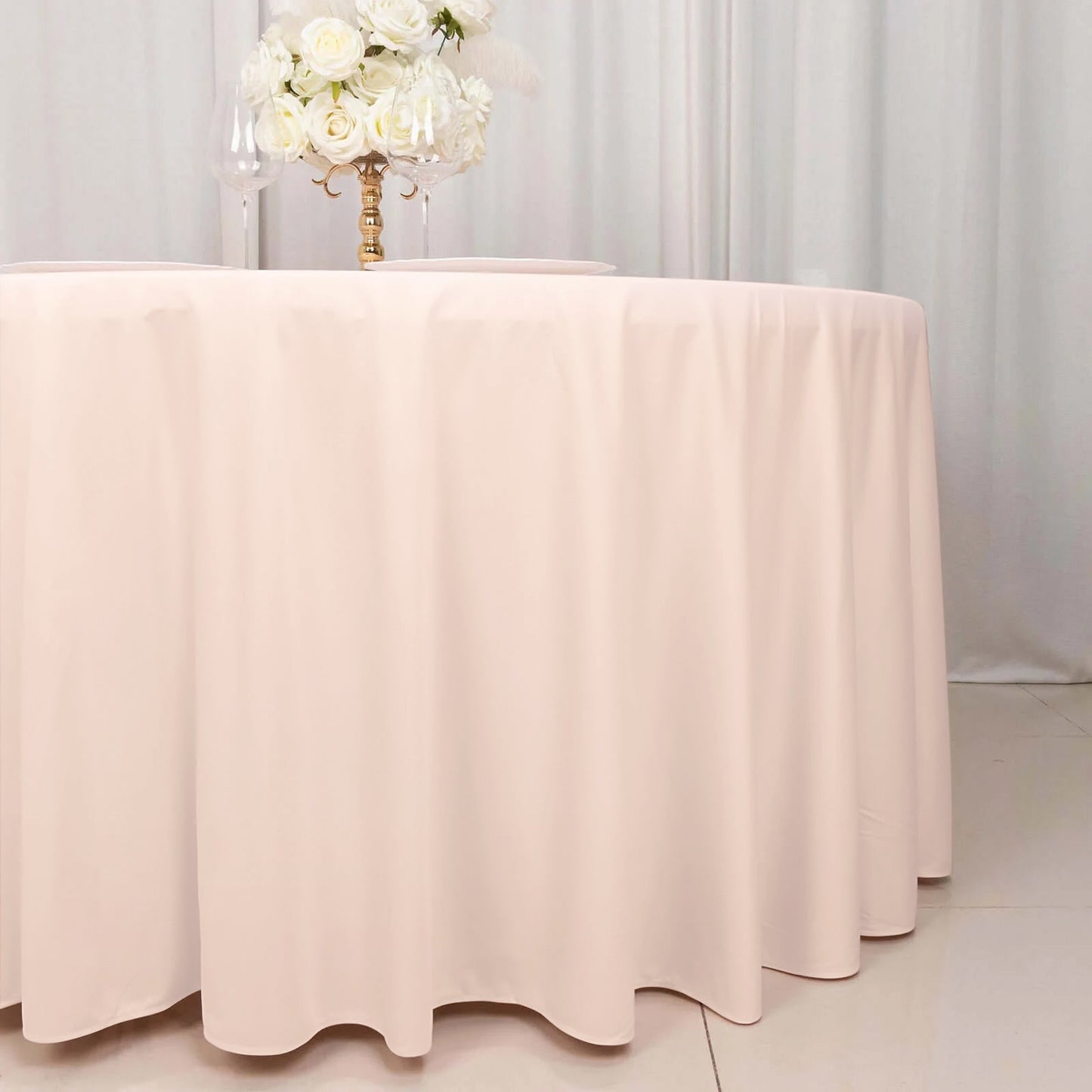 Scuba Round 120" Tablecloth Blush - Wrinkle Free & Stain Resistant Seamless Table Cover