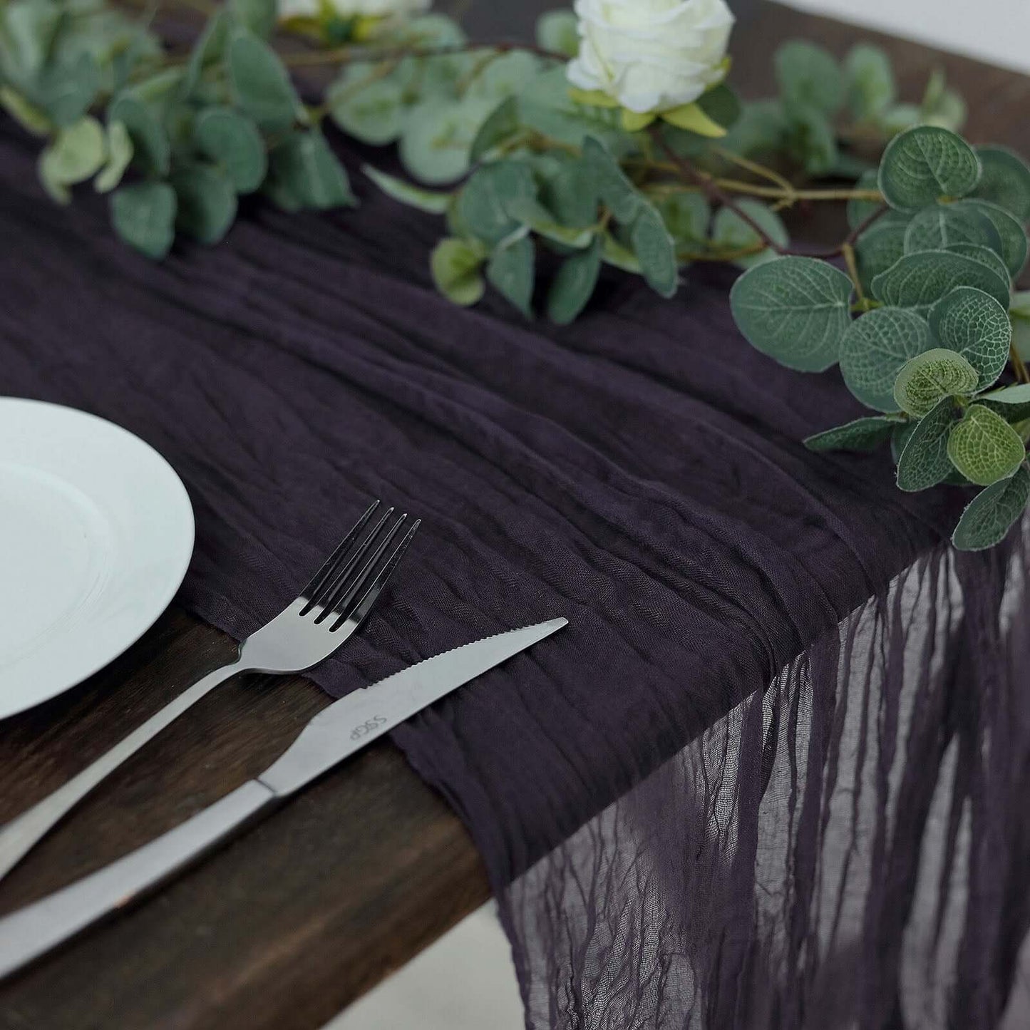Gauze Cheesecloth 10ft Table Runner Purple - Rustic Boho Style