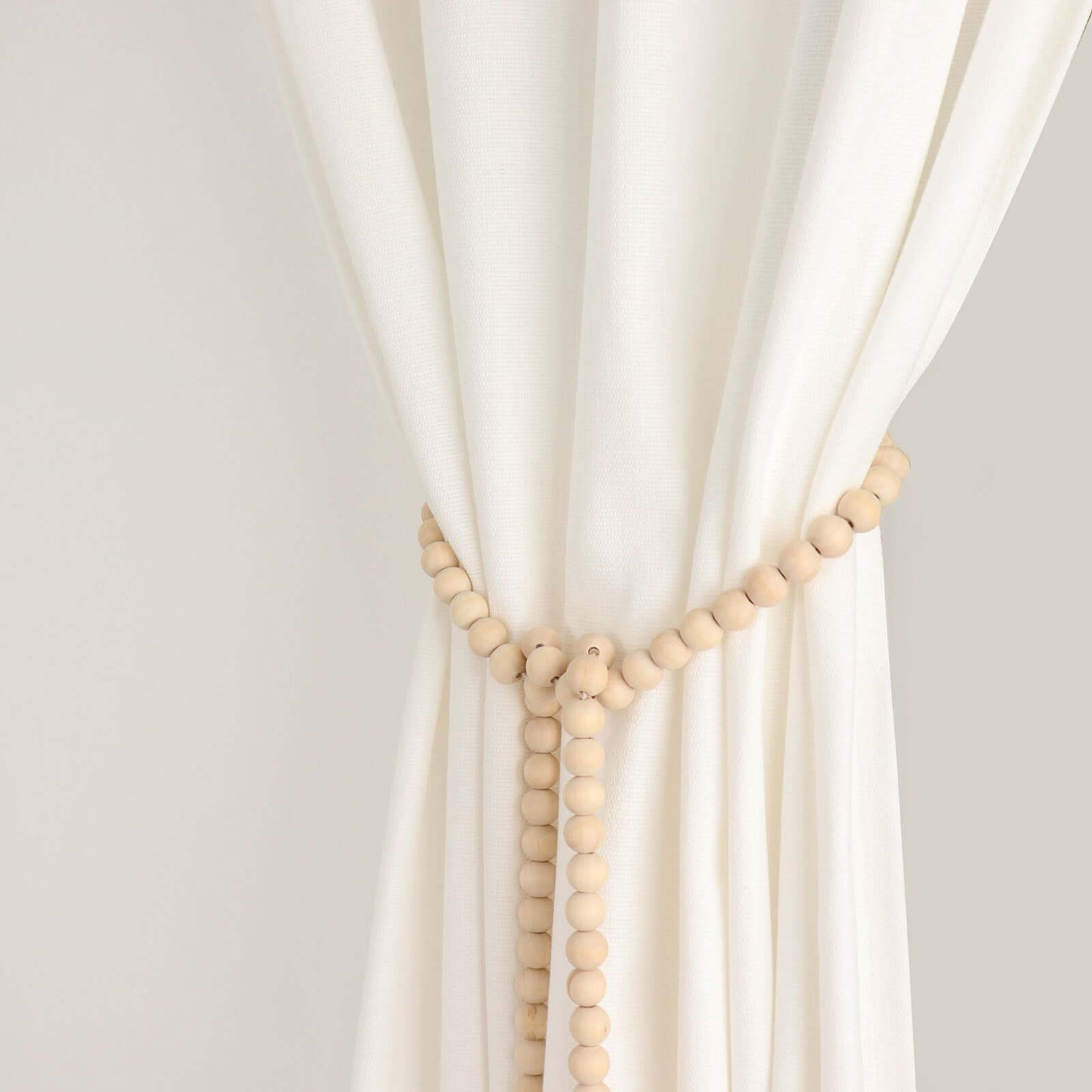 55" Cream Rustic Boho Chic Wood Bead Garland With Tassels, Farmhouse Country Wood Bead Chain