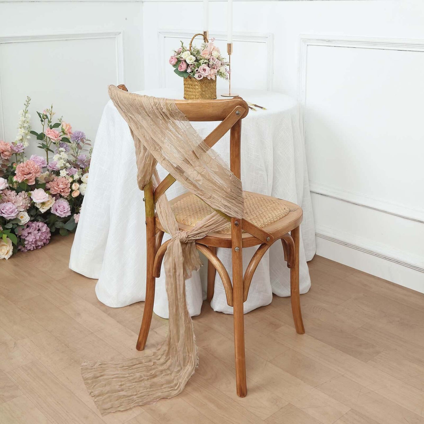 5 Pack Cheesecloth Gauze 16"x88" Chair Sashes Beige - Boho Chair Decorations