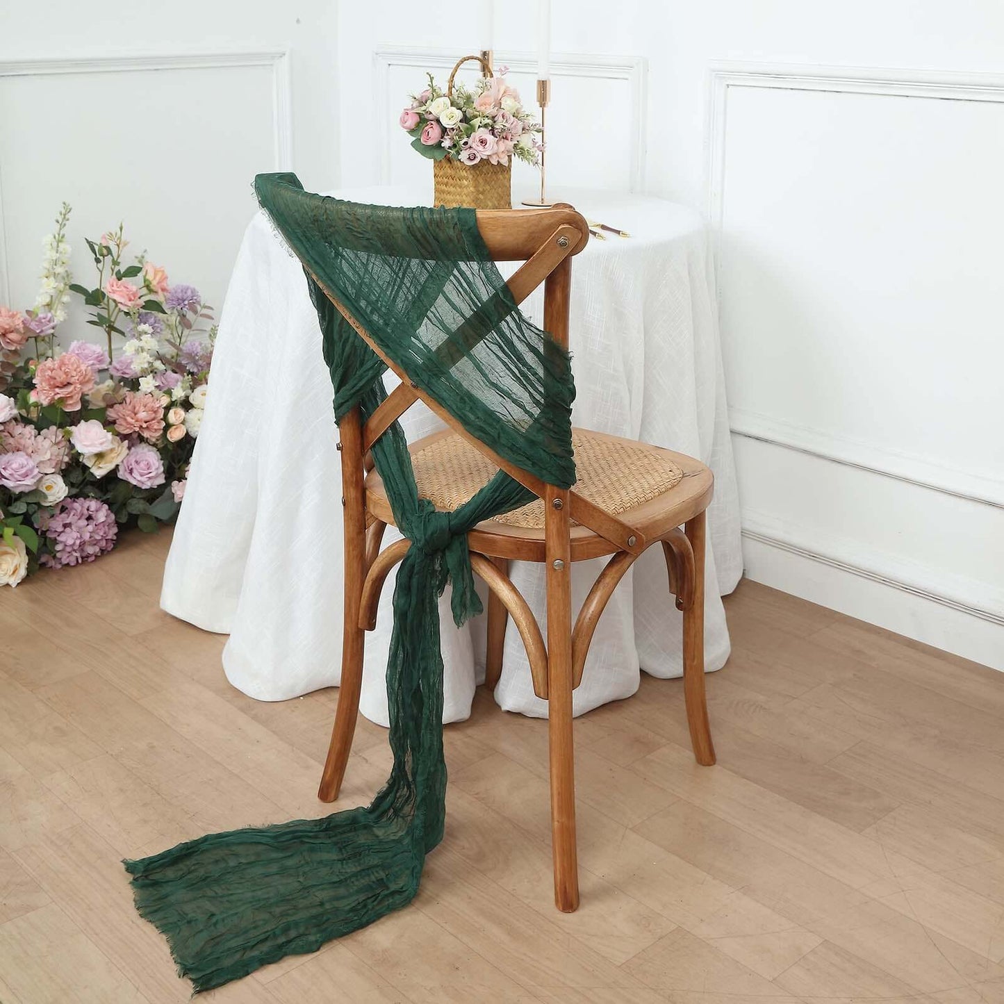 5 Pack Cheesecloth Gauze 16"x88" Chair Sashes Hunter Emerald Green - Boho Chair Decorations