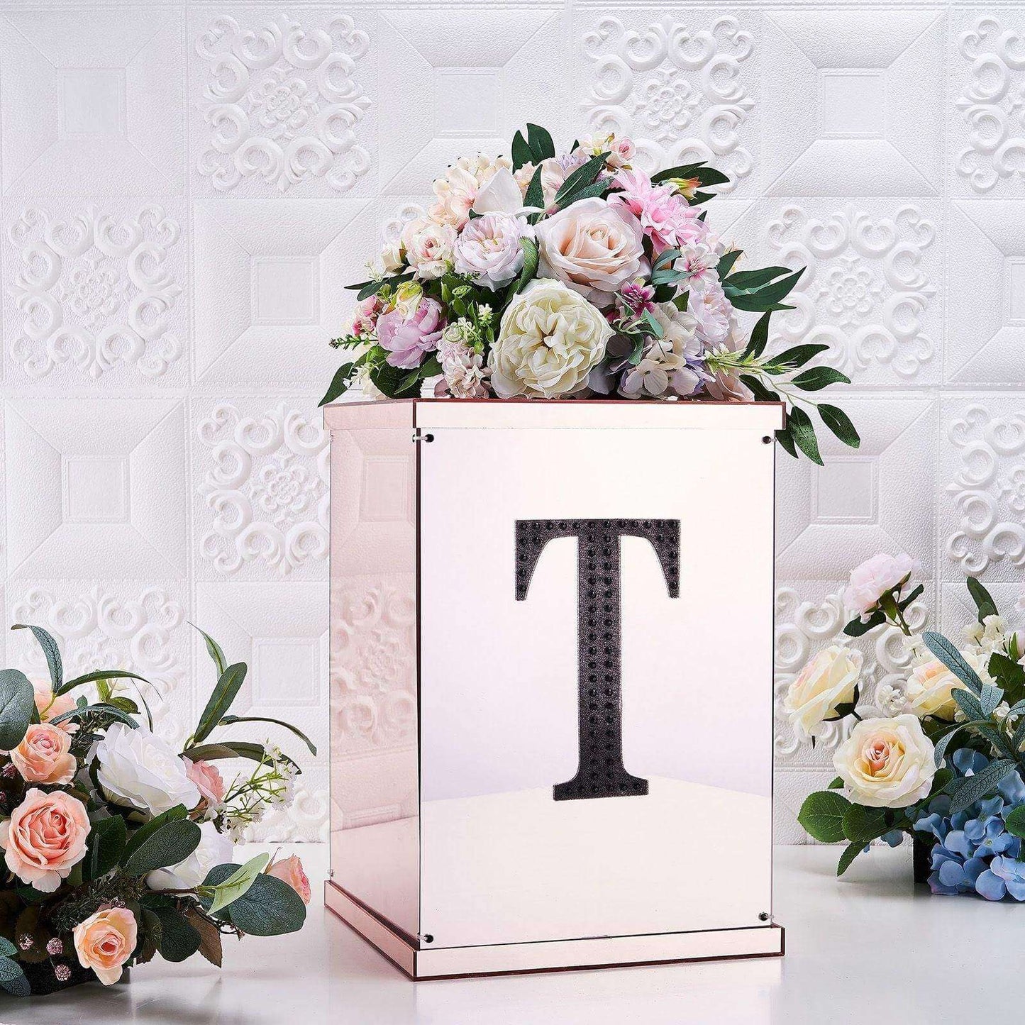 Decorative Rhinestone Alphabet "T" Letter Stickers, Glitter Adhesive Craft Letters Black DIY Sparkle Embellishments 8"