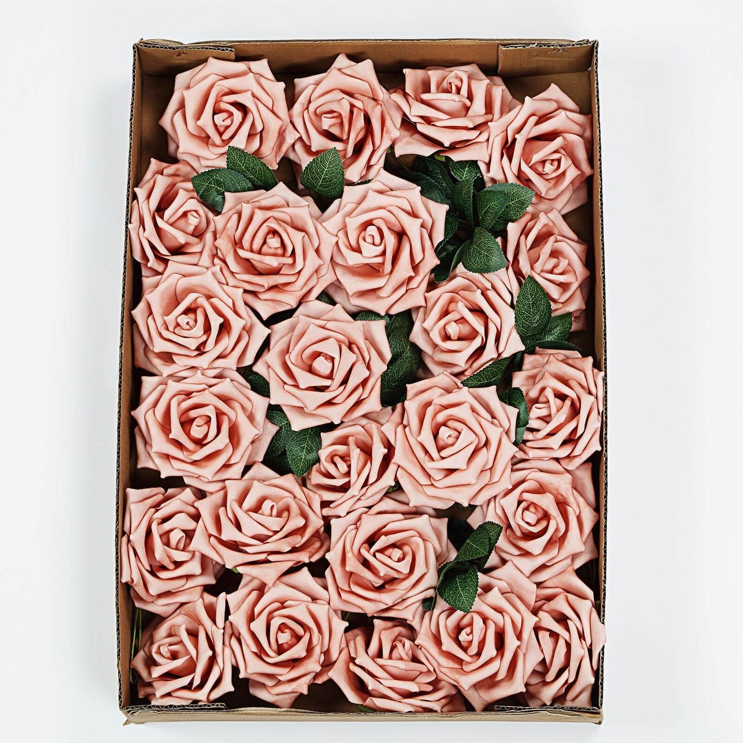 24 Roses 5" Dusty Rose Artificial Foam Flowers With Stem Wire and Leaves