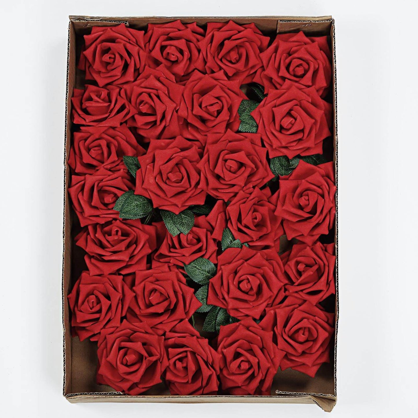 24 Roses 5" Red Artificial Foam Flowers With Stem Wire and Leaves