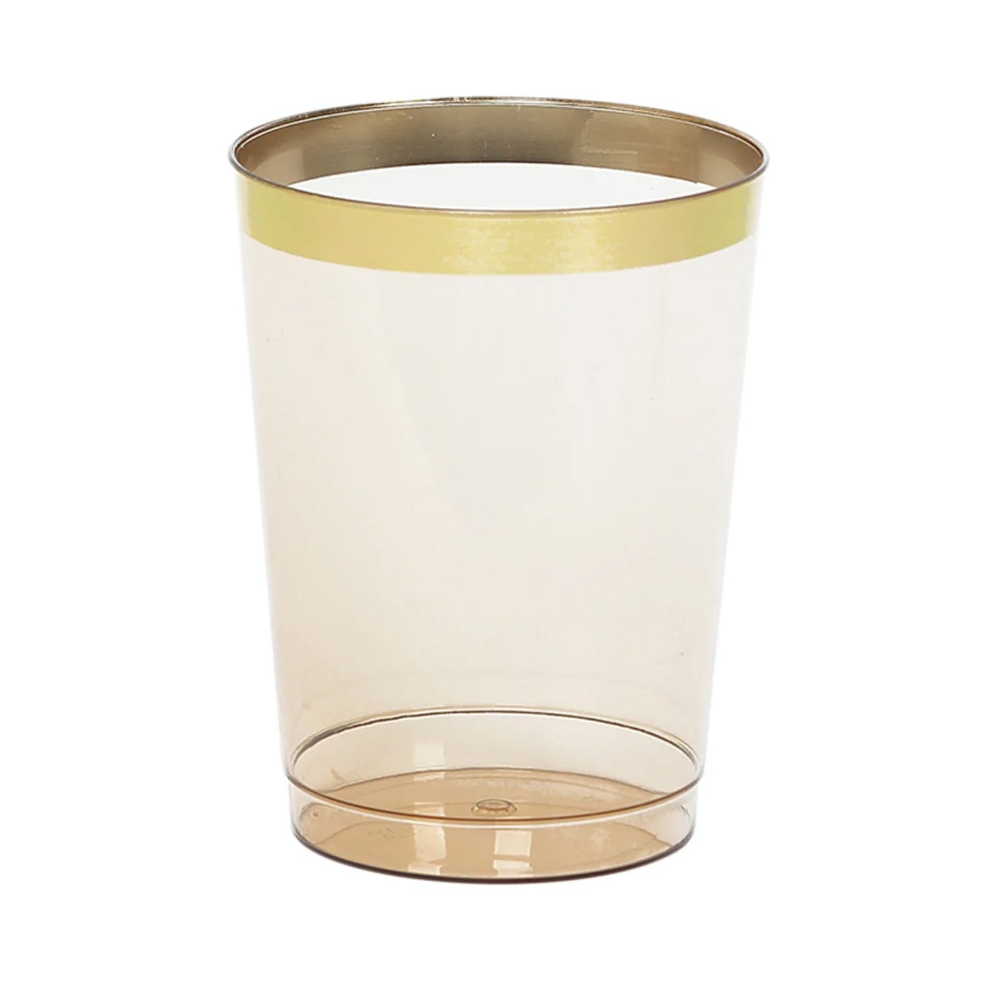 25-Pack Plastic Tumbler Cups Transparent Amber Gold with Gold Rim - Stylish Disposable Party Glasses 10oz