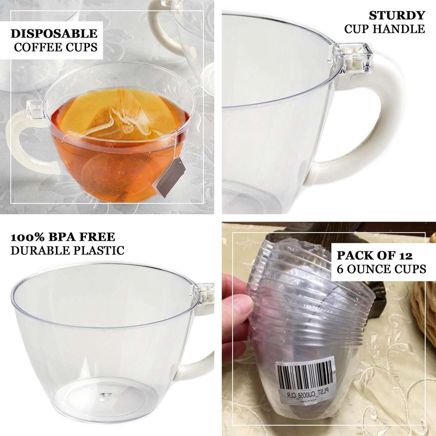 25-Pack Disposable Plastic Coffee Cups with Handles - 6oz Amber Gold Hard Tea Mugs for Hot Beverages