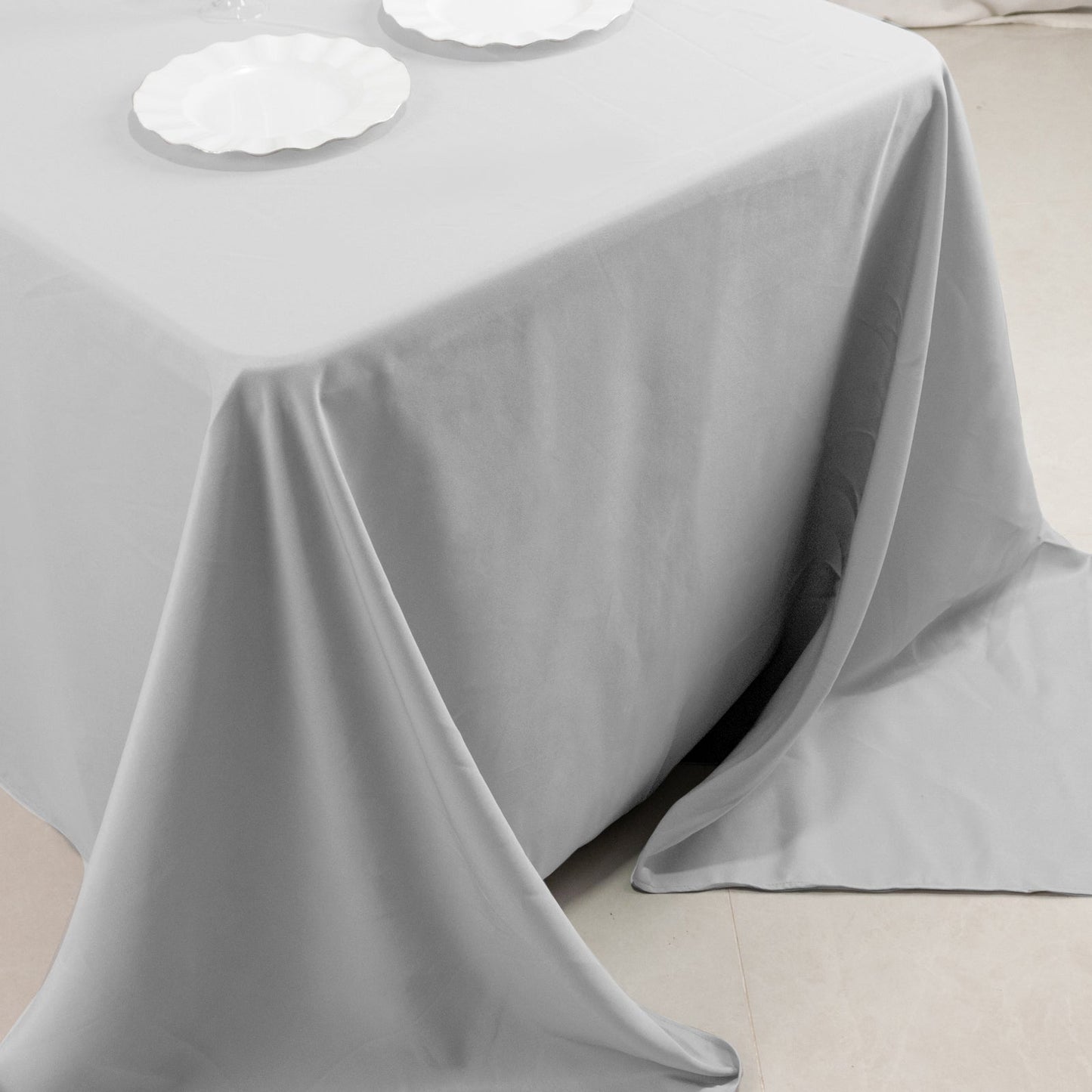 Premium Polyester 90"x132" Rectangle Tablecloth Silver - Seamless 220GSM Stain-Resistant Table Cover