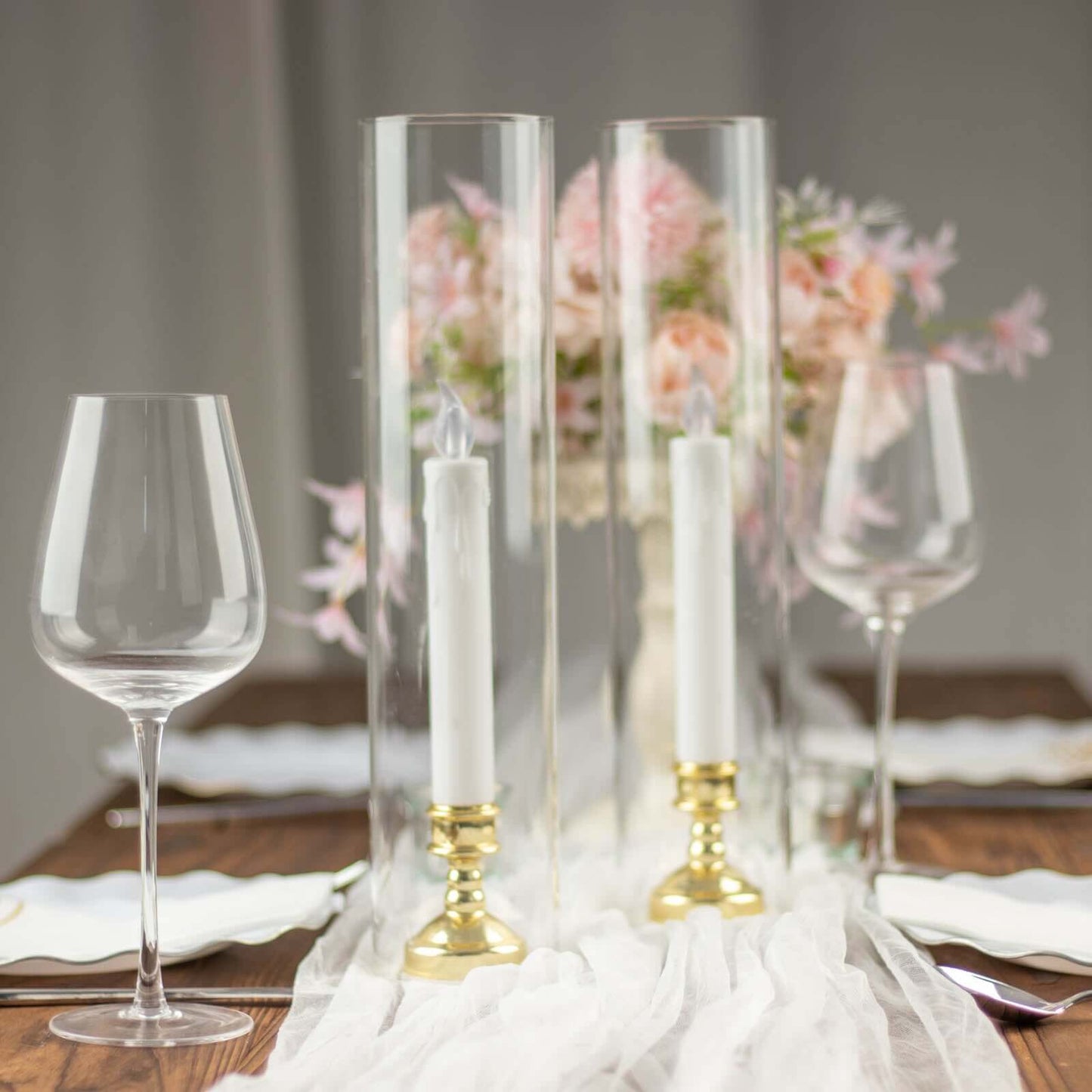 2-Pack Clear Glass Candelabra Shades Open End Hurricane Design - Stylish Table Centerpiece 18"