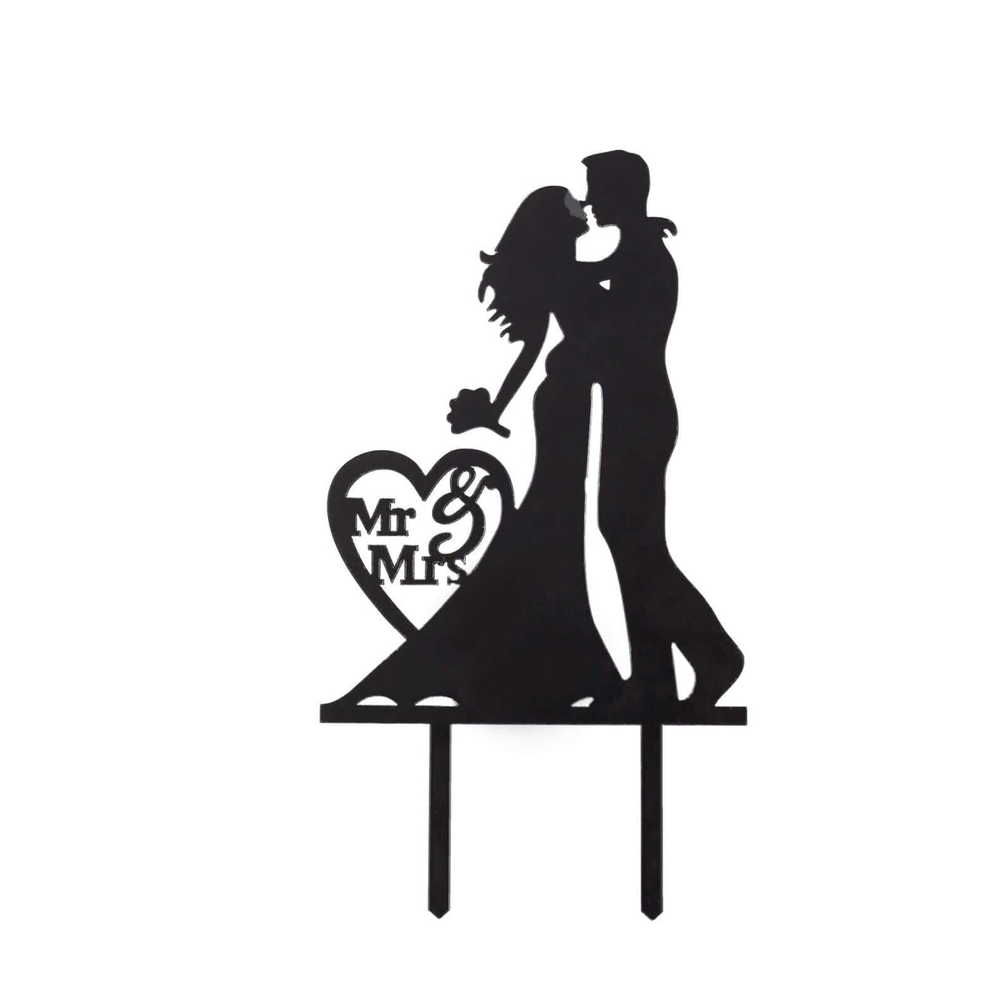 Acrylic Cake Toppers Black Silhouette Design Mr and Mrs - Wedding Cake Decoration Set 7"