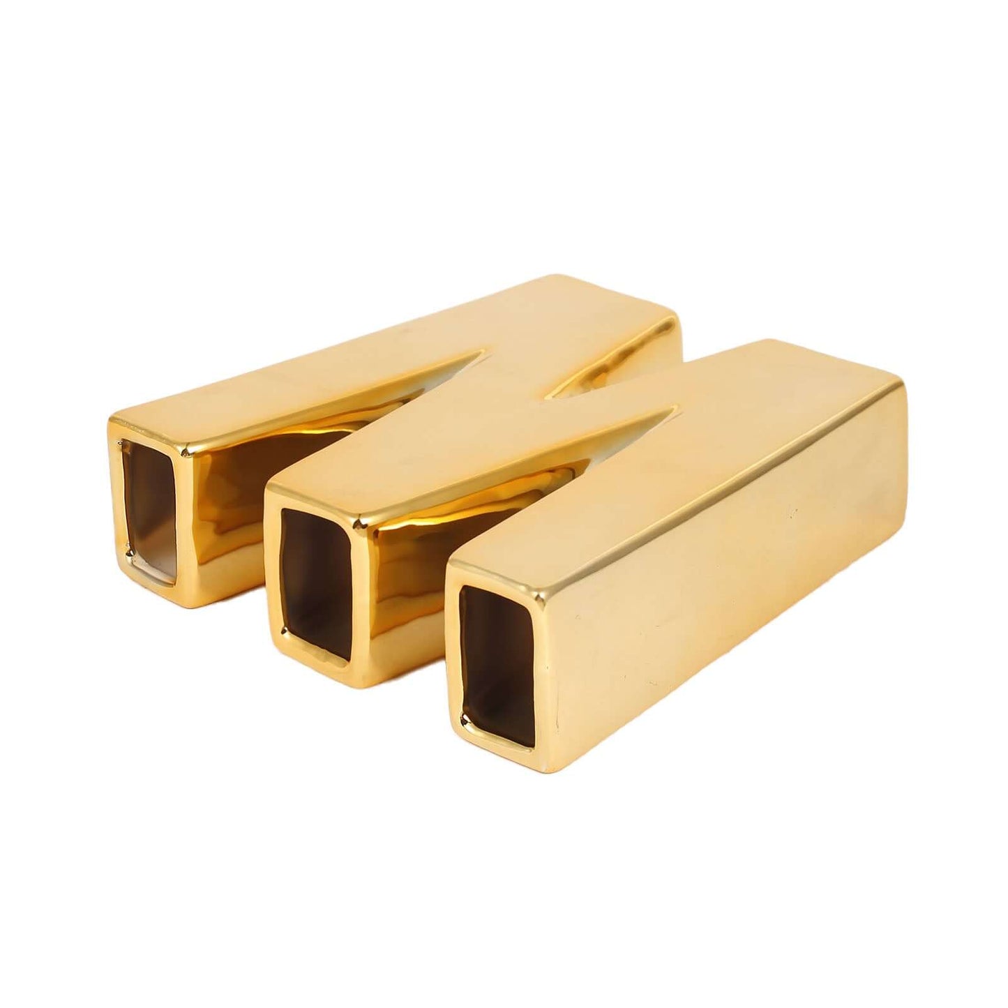 Shiny Ceramic Vase Letter "W" Gold Plated - Chic Bud Planter Pot for Events & Decor 6"