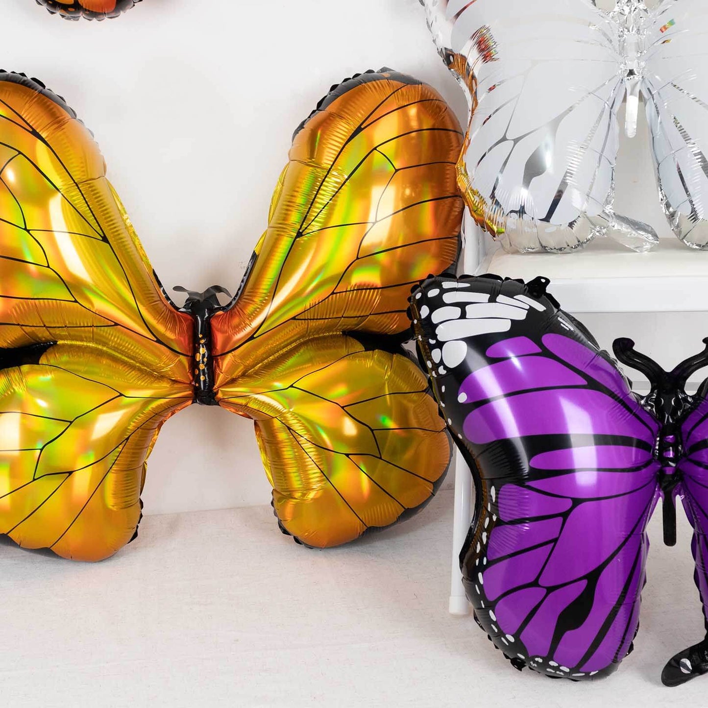 Set of 6 Assorted Butterfly Helium Foil Balloons, Fairy Tale Theme Party Supplies - 21",23",28"