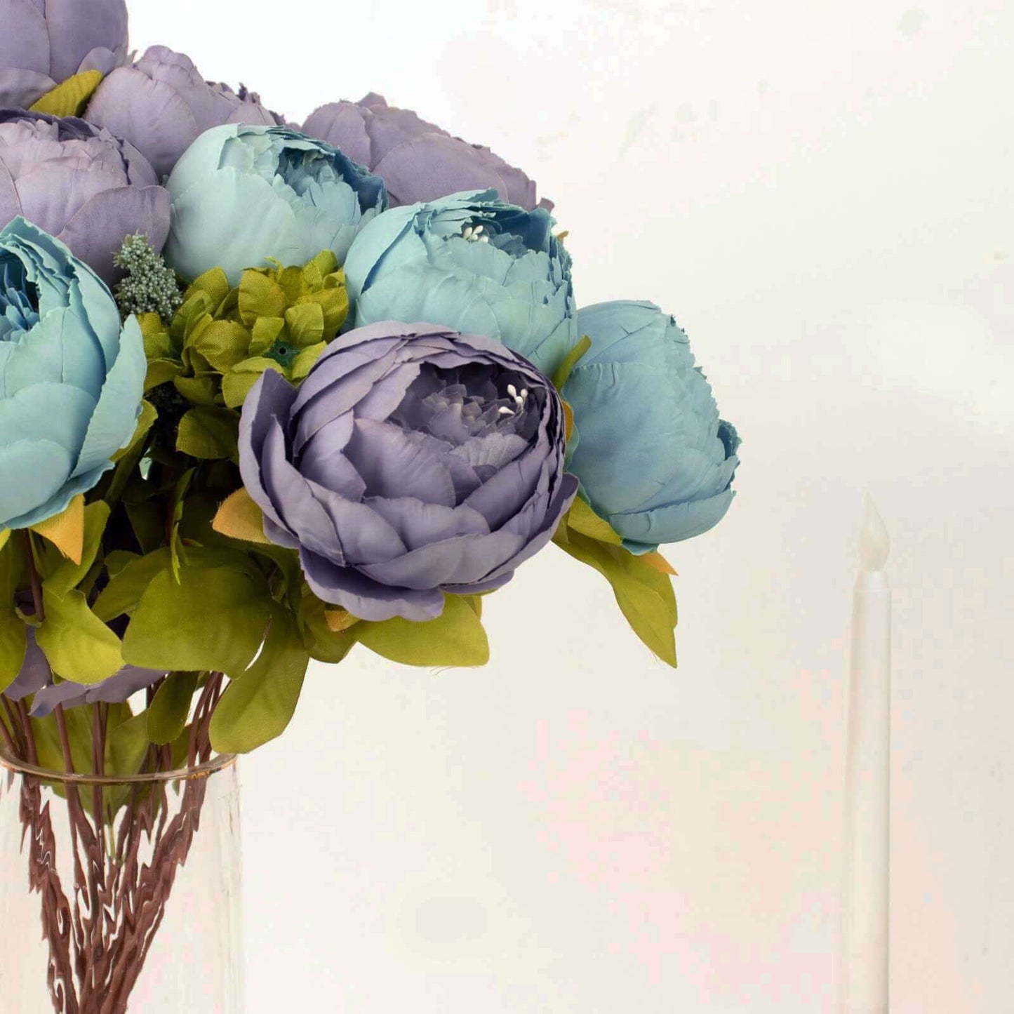 2 Pack 19" Dusty Blue Artificial Peony Flower Wedding Bouquets, Faux Silk Flower Arrangements