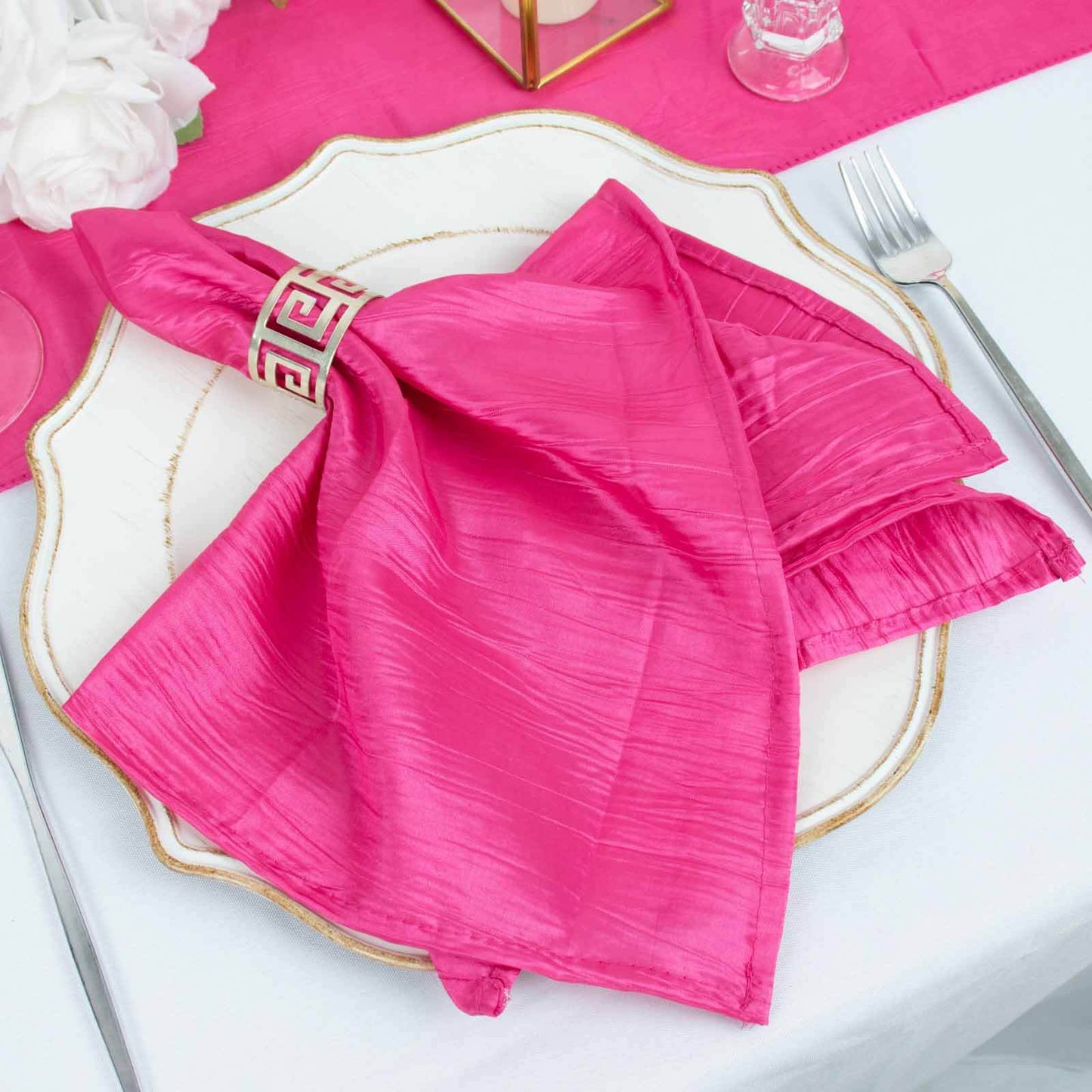 5 Pack Taffeta 20"x20" Napkins Fuchsia Accordion - Accordion Crinkle Dinner Napkins