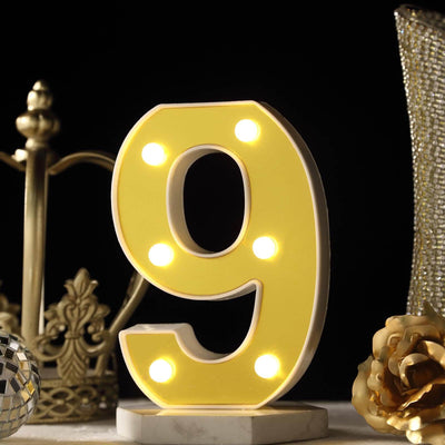 3D Marquee Number "9" Warm White 6 LED Lights Gold - Stylish Light-Up Accent for Events 6"