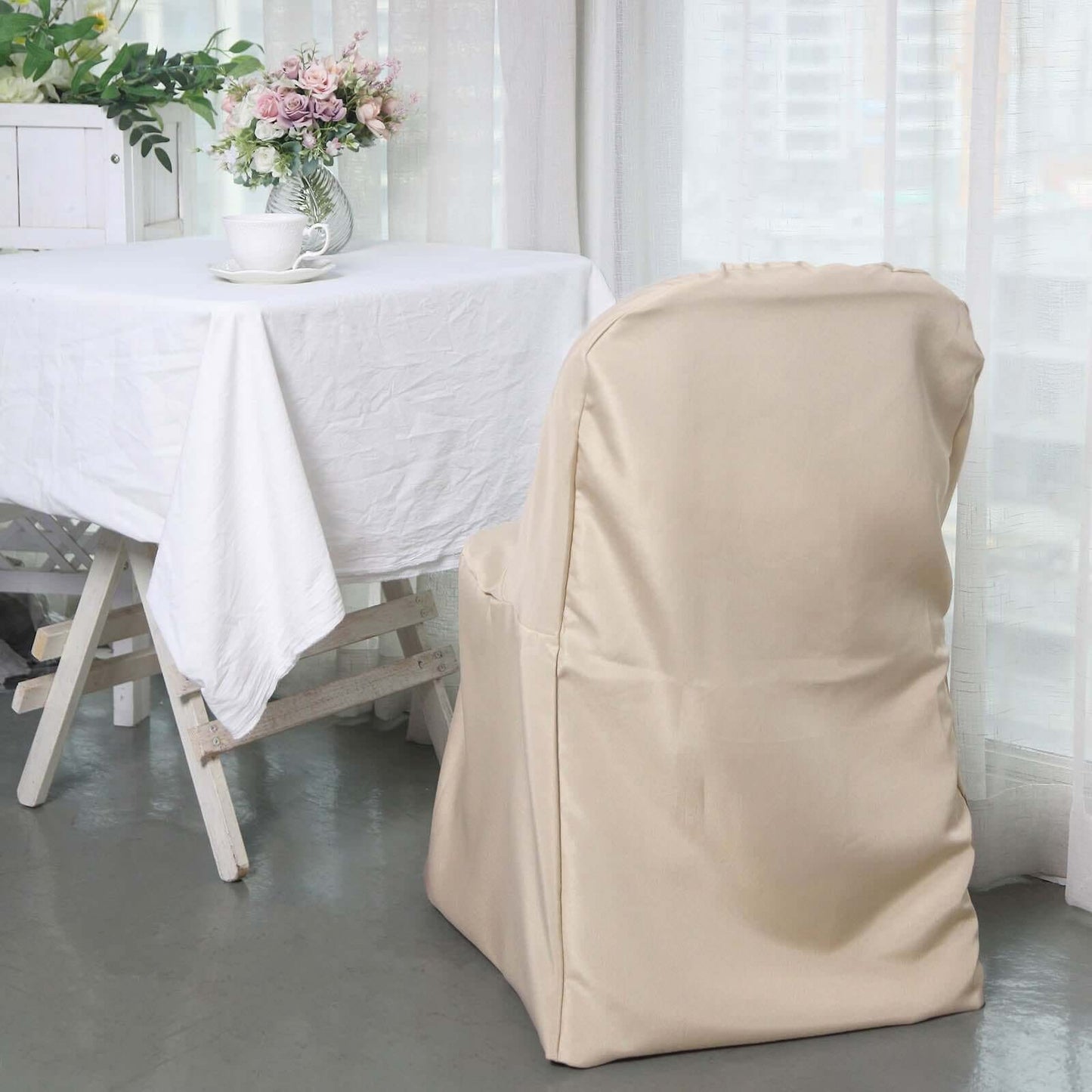 10 Pack Polyester Chair Covers for Folding Chairs Nude - Wrinkle-Free Stain-Resistant Slip-On Slipcovers